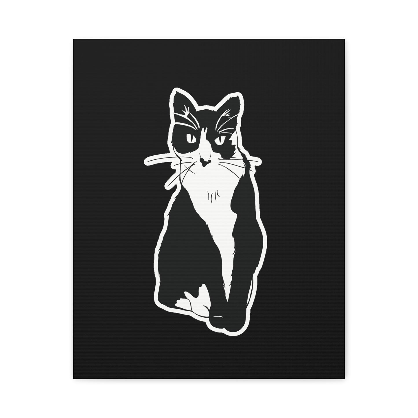 Cat Canvas Print on Black (Sticker Style Cat) - Cat Drawing Art
