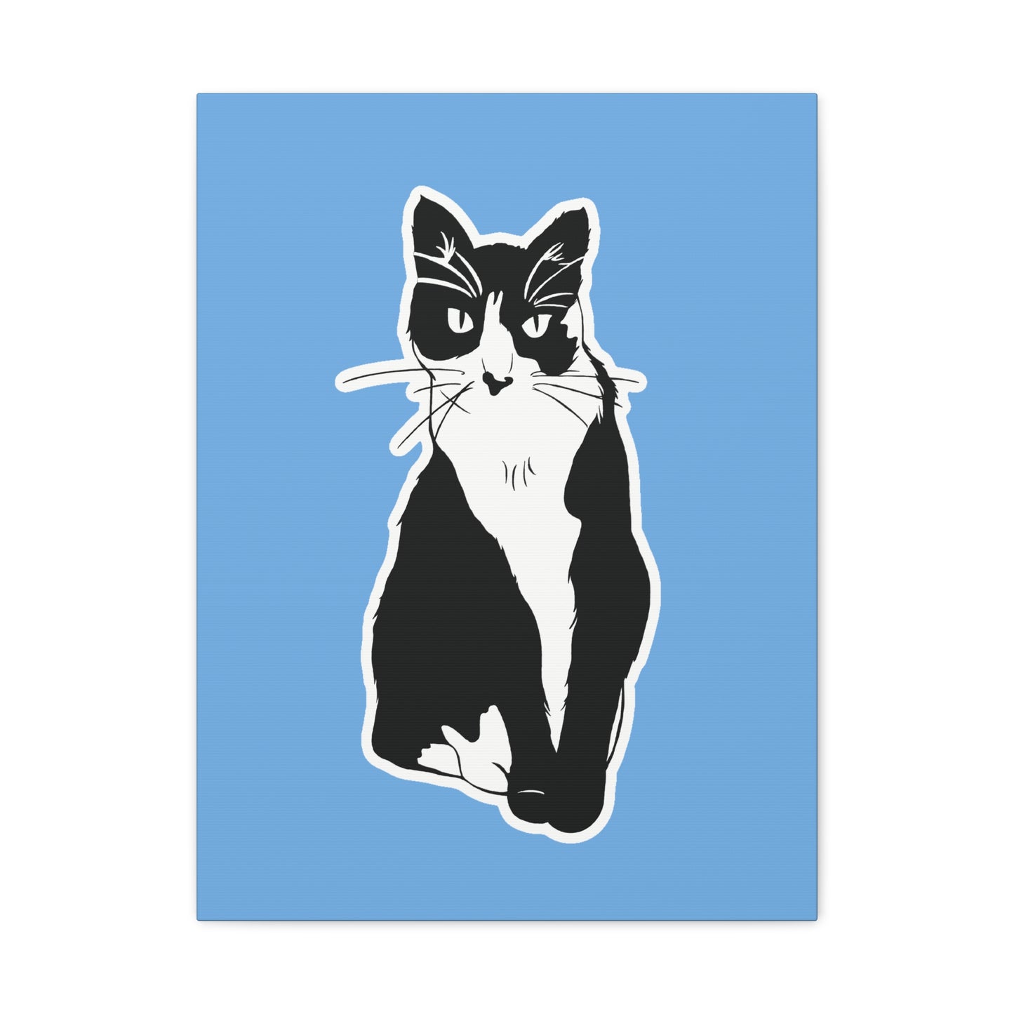Cat Canvas on Light Blue (Sticker Style Cat) - Cat Drawing Art
