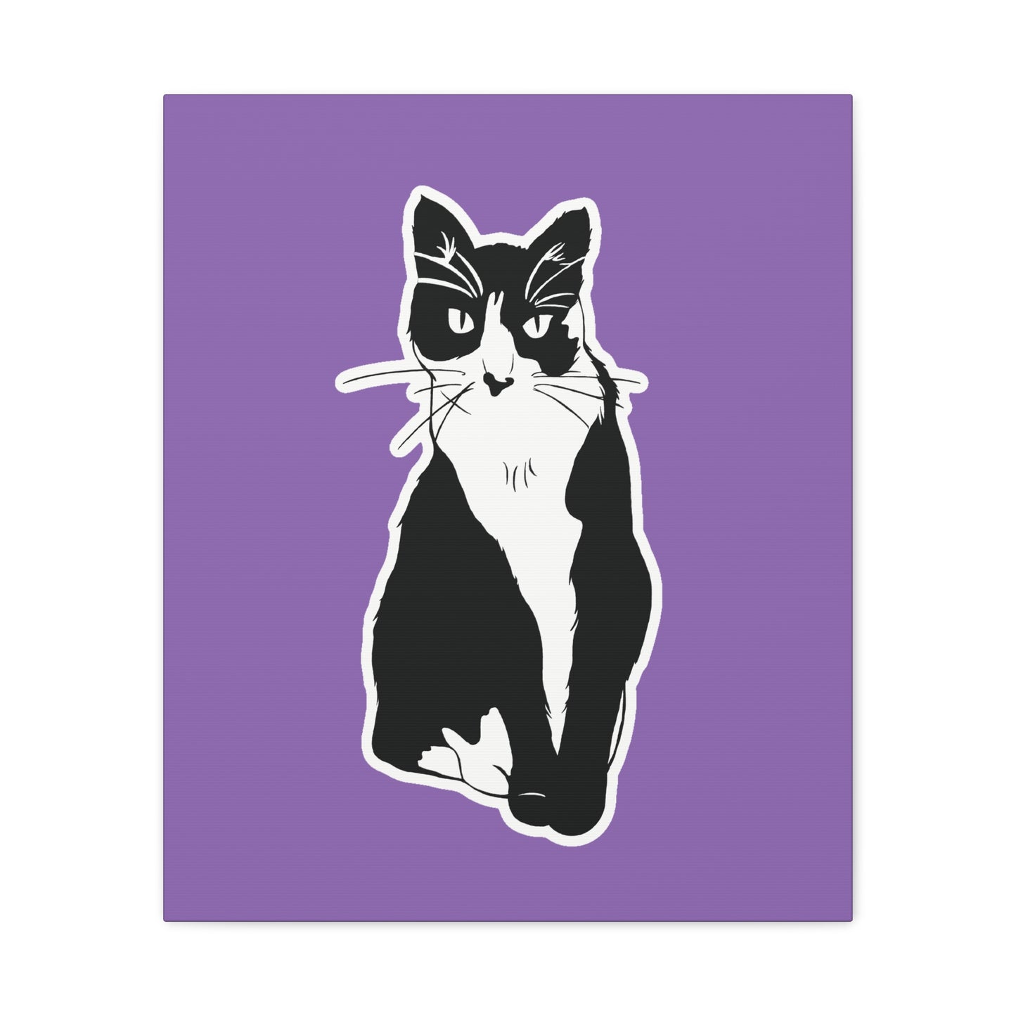 Cat Canvas on Light Purple (Sticker Style Cat) - Cat Drawing Art