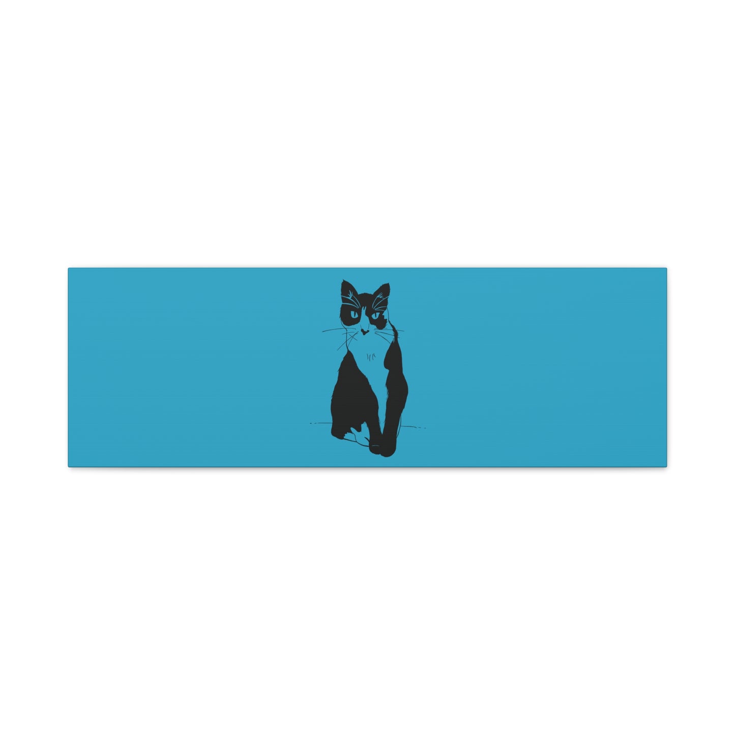 Cat Canvas Print on Turquoise (Transparent Style Cat) - Cat Drawing Art