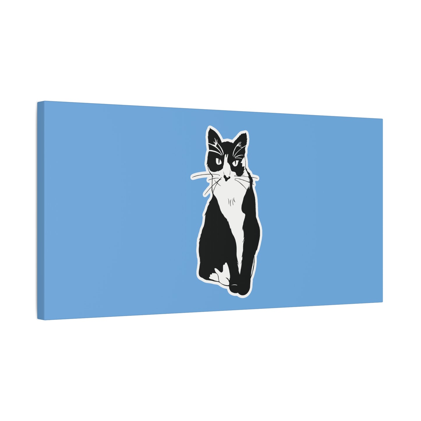 Cat Canvas on Light Blue (Sticker Style Cat) - Cat Drawing Art
