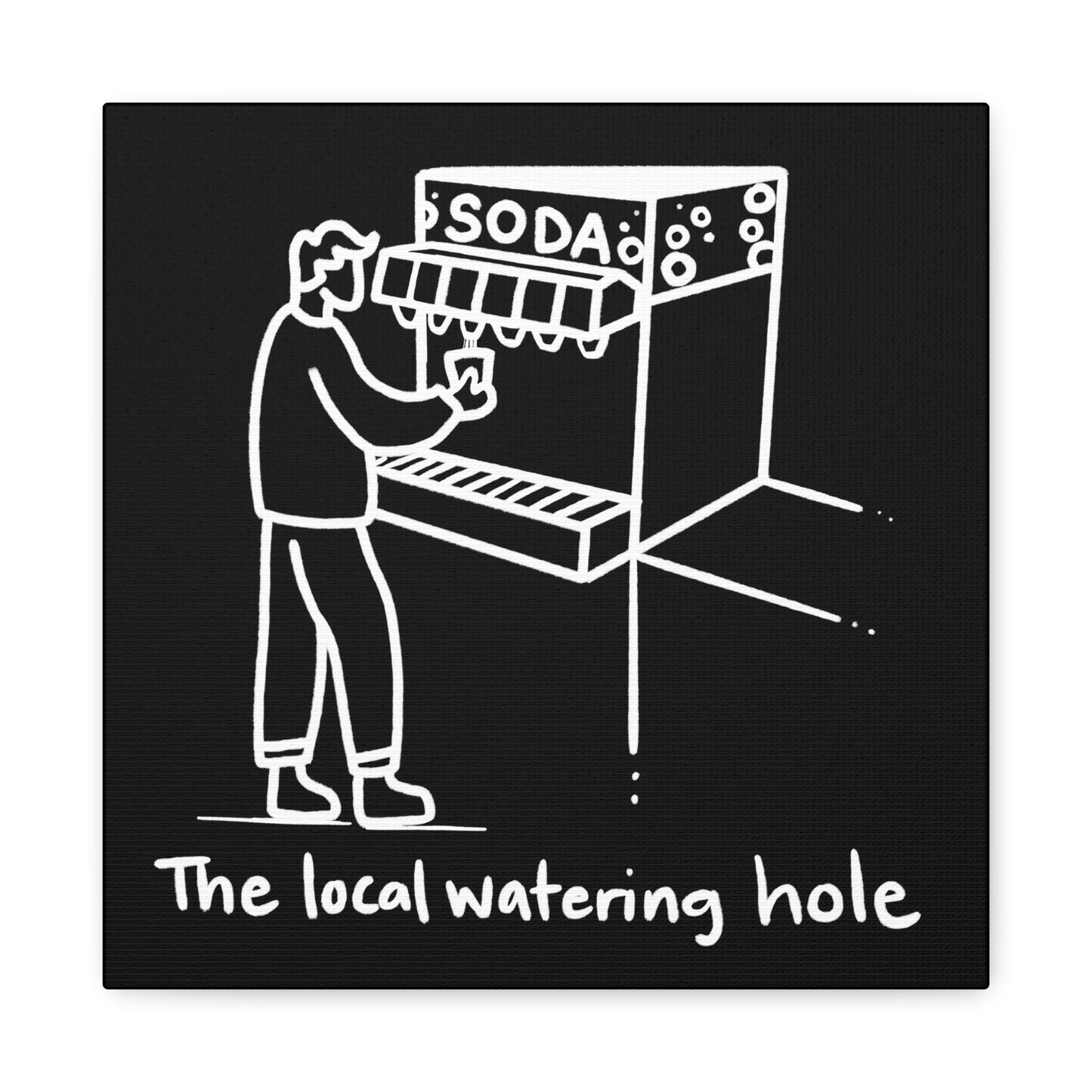 Local Watering Hole Canvas Print - White Ink on Black Background