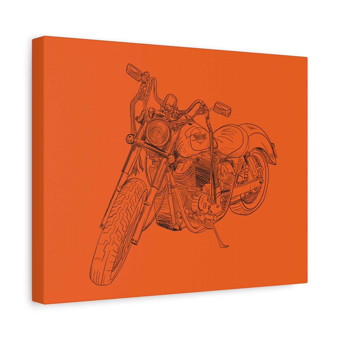 Ride Me Harley Motorcycle Sketch Canvas Print - Black Ink on Orange Background
