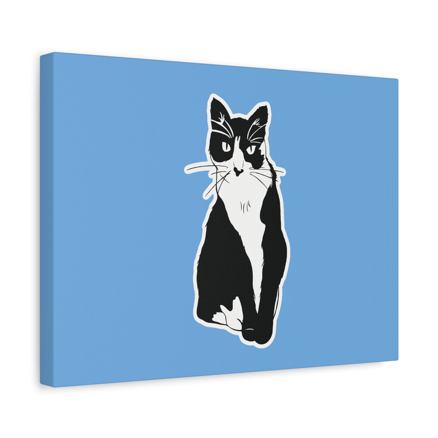 Cat Canvas on Light Blue (Sticker Style Cat) - Cat Drawing Art