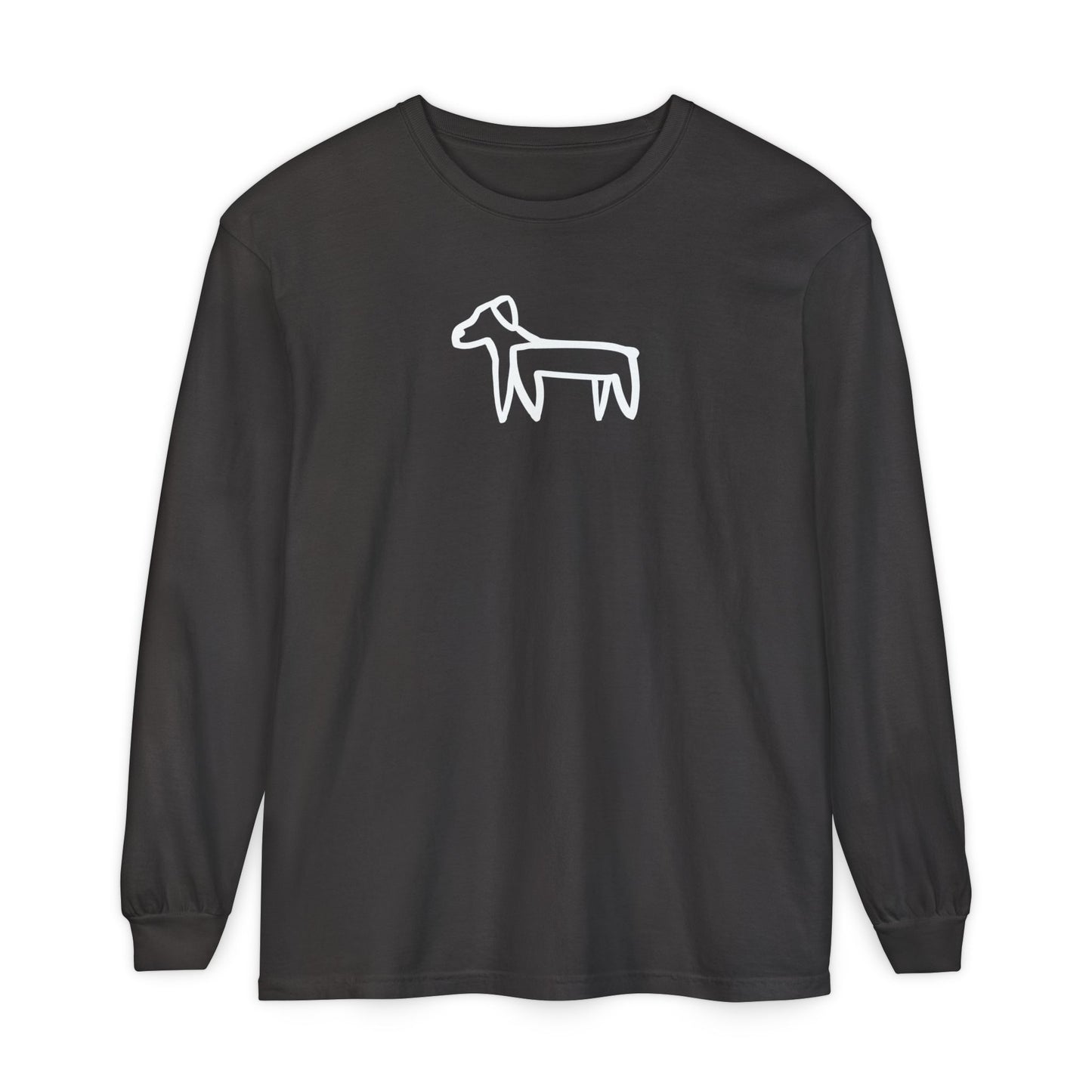 Dog Long Sleeve Tee (Transparent Style Black Dog) - Dog Drawing Shirt