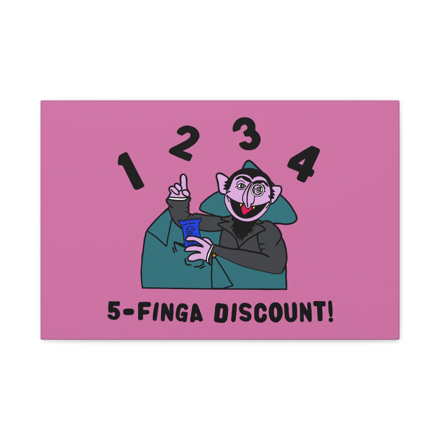 Five Finger Discount Canvas Print Light Pink - Sesame Street The Count Parody Art Print