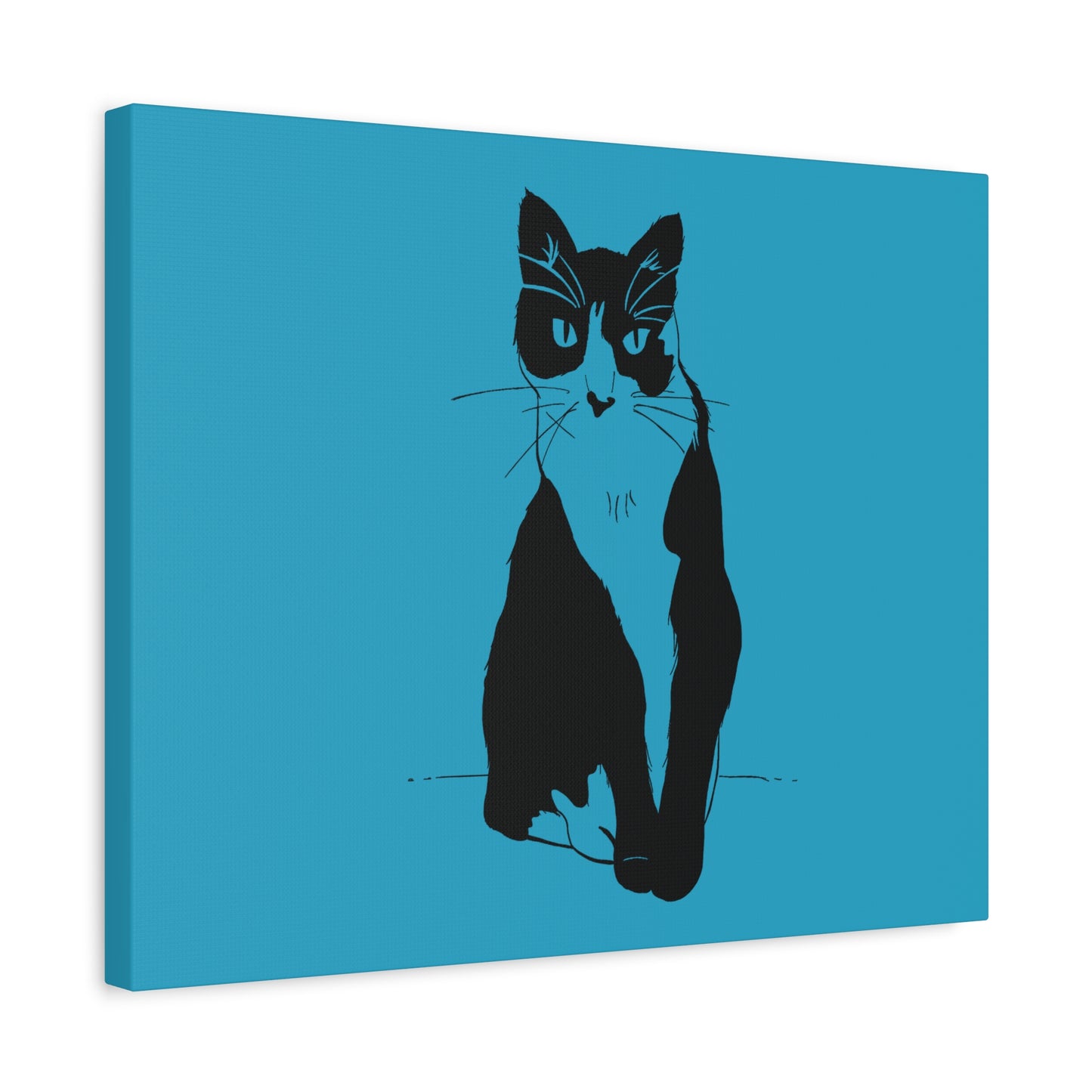 Cat Canvas Print on Turquoise (Transparent Style Cat) - Cat Drawing Art