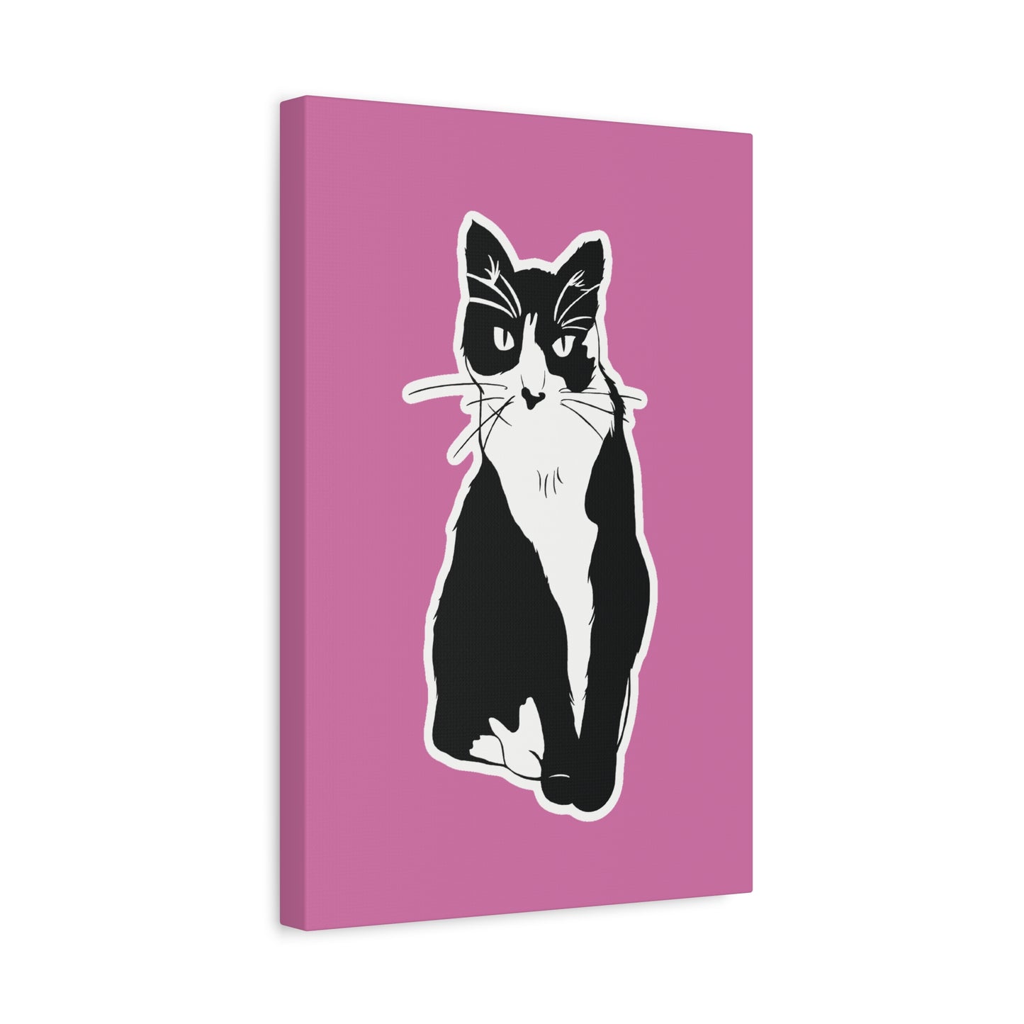 Cat Canvas on Light Pink (Sticker Style Cat) - Cat Drawing Art