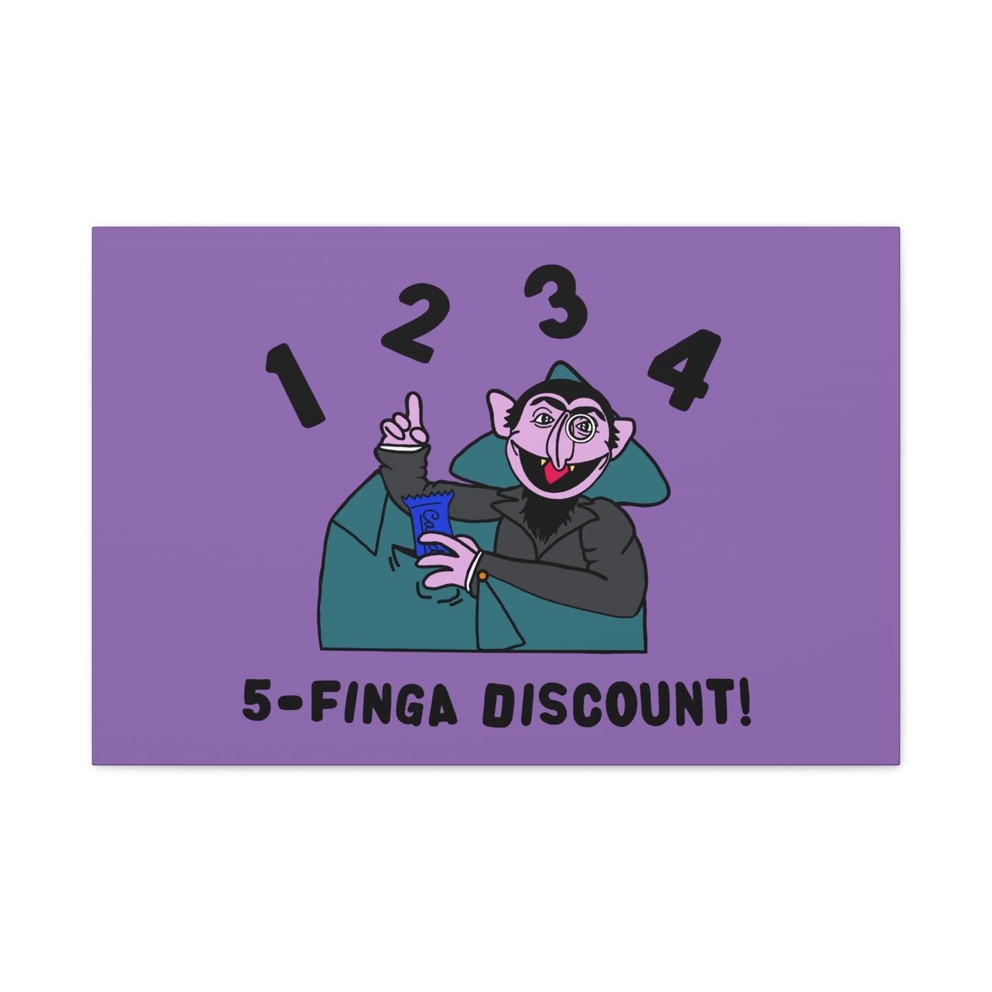 Five Finger Discount Canvas Print Light Purple - Sesame Street The Count Parody Art Print