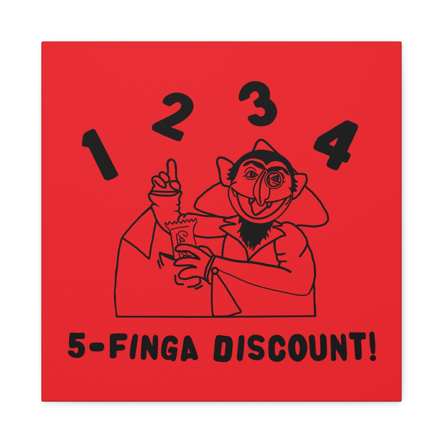 Five Finger Discount Outline Canvas Print Red - Sesame Street The Count Parody Art Print