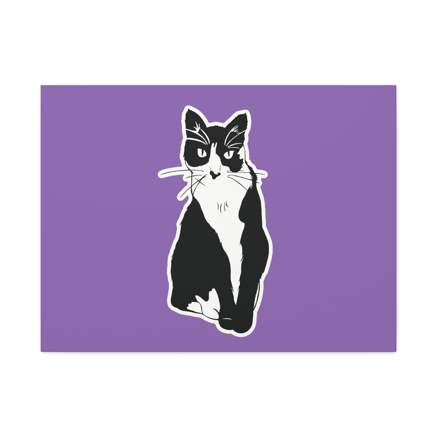 Cat Canvas on Light Purple (Sticker Style Cat) - Cat Drawing Art