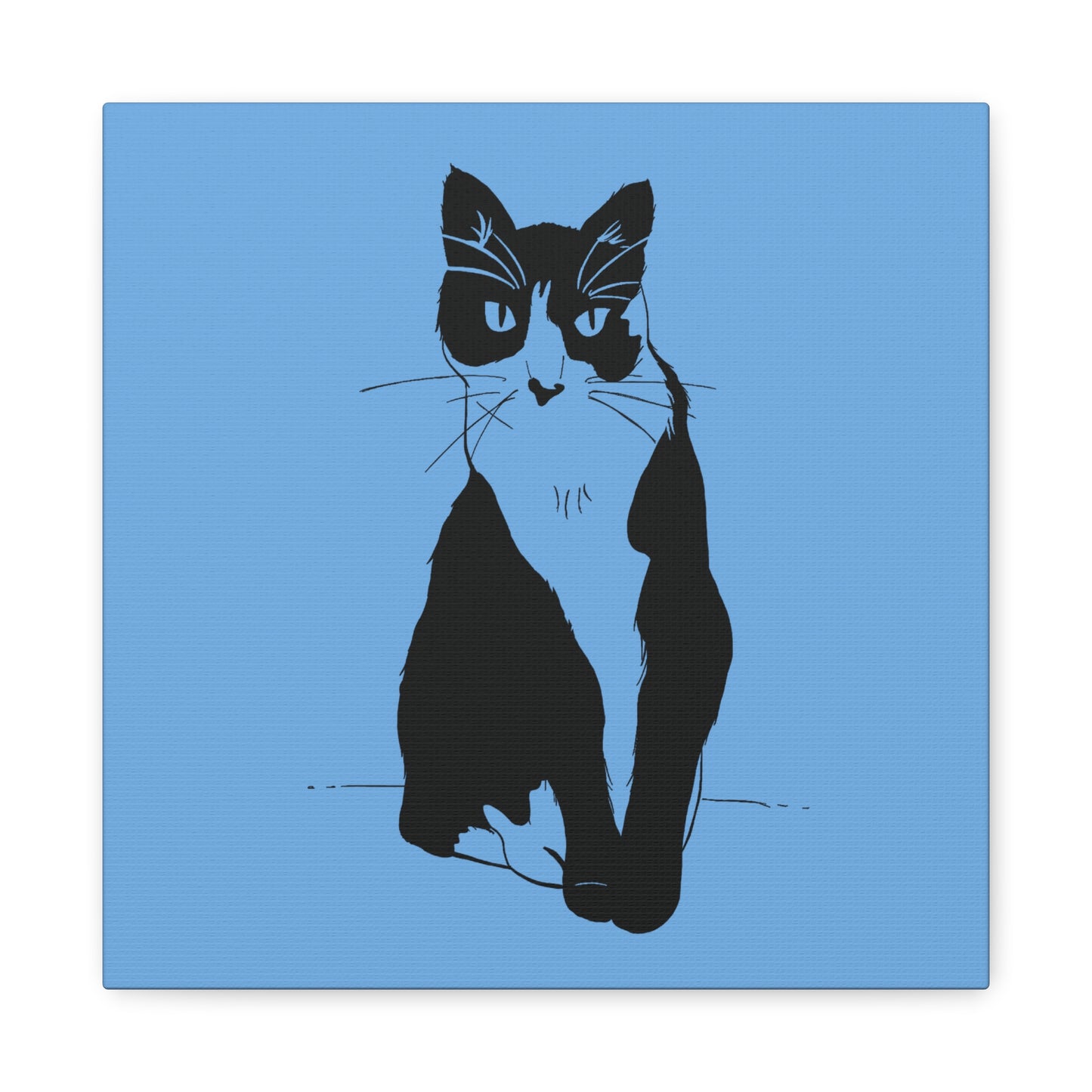 Cat Canvas Print on Light Blue (Transparent Style Cat) - Cat Drawing Art