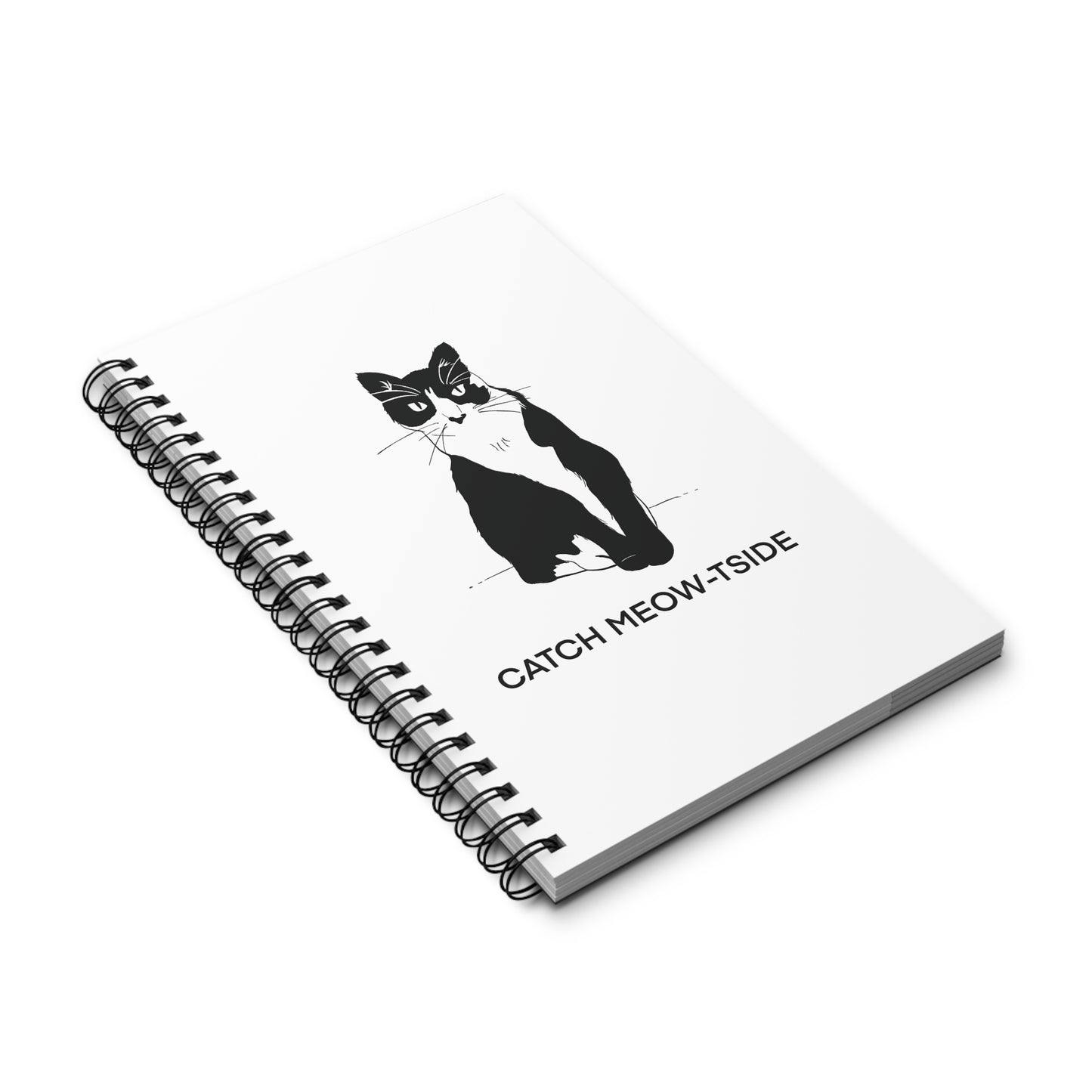 Catch Meow-tside Notebook in White (Transparent Style Cat) - Cat Spiral Notebook