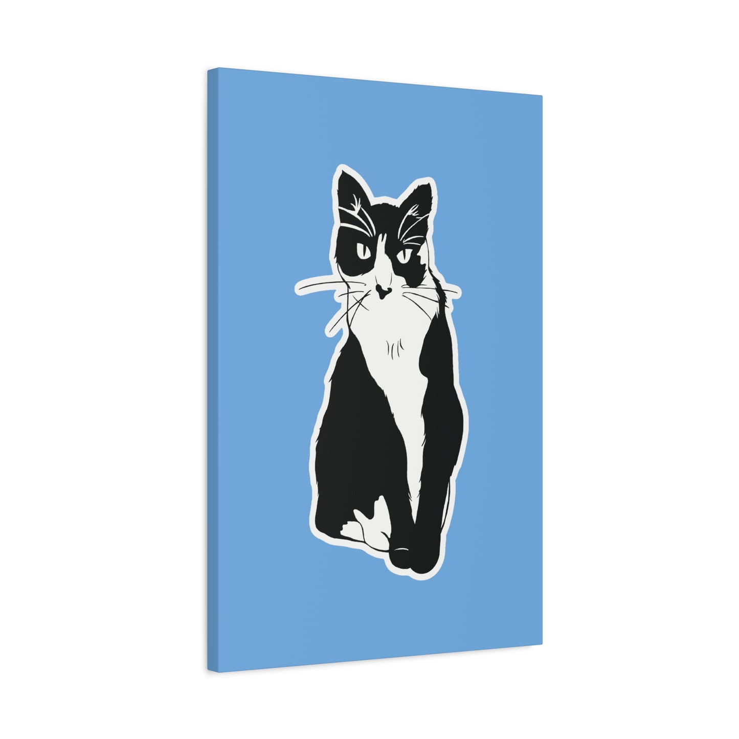 Cat Canvas on Light Blue (Sticker Style Cat) - Cat Drawing Art