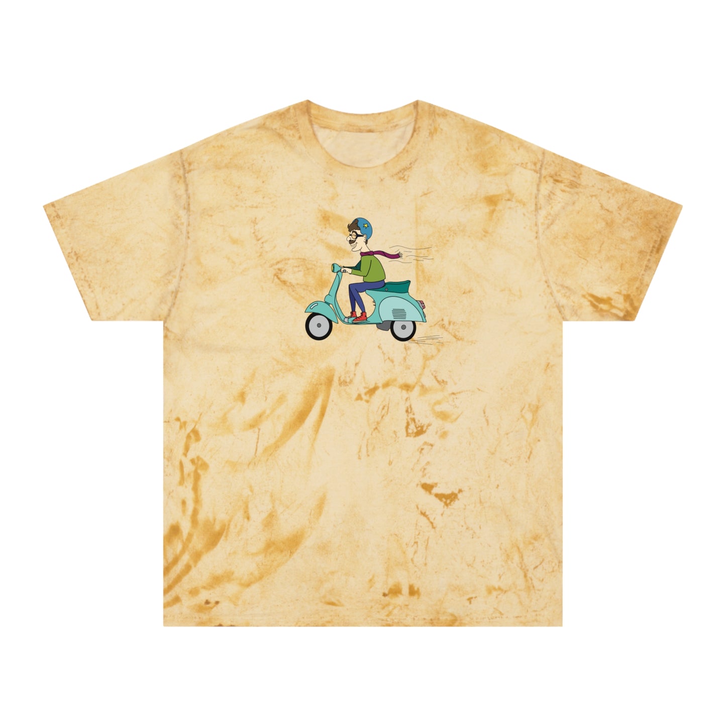 Mustached Moped Rider Color Blast Tee