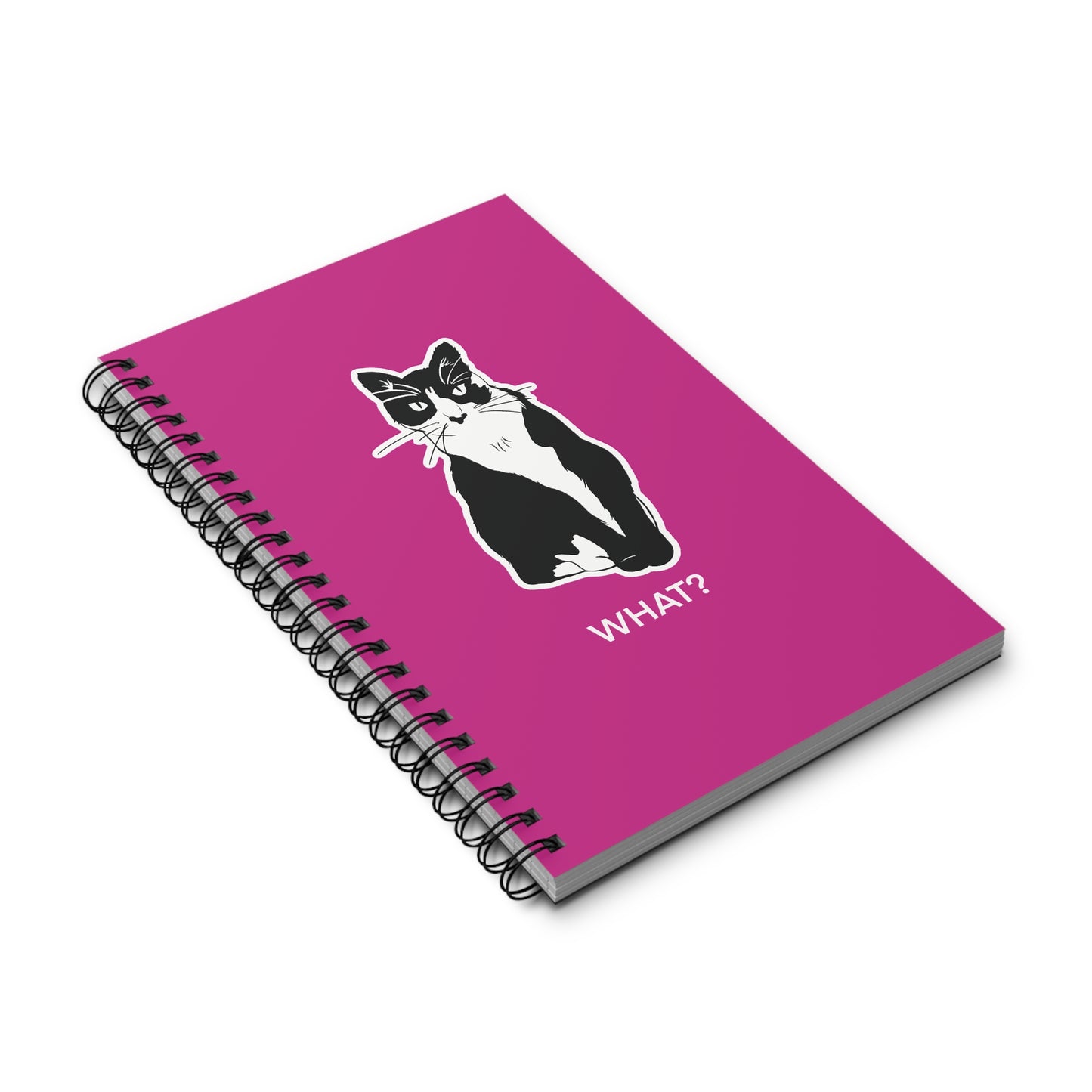 Cattitude Notebook in Pink (Sticker Style Cat with White Writing) - Cat Spiral Notebook
