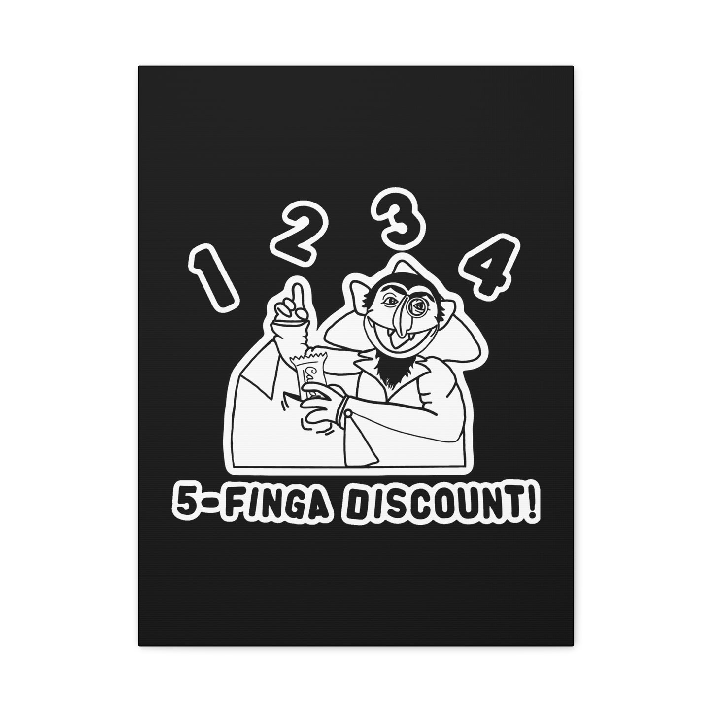 Five Finger Discount Outline Canvas Print Black - Sesame Street The Count Parody Art Print