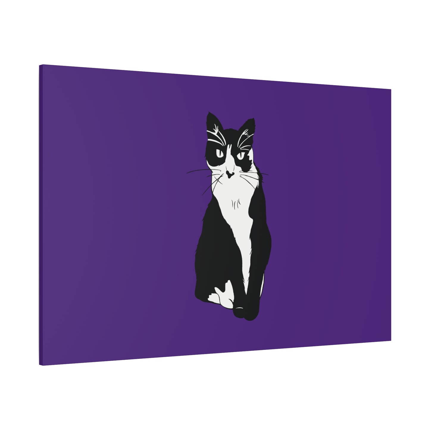 Cat Canvas on Purple (B&W Style Cat) - Cat Drawing Art