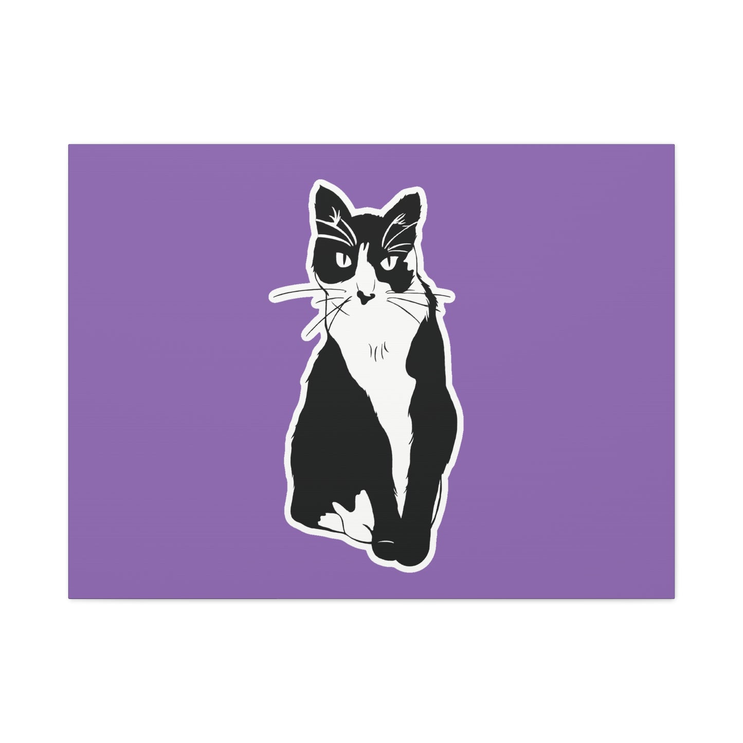 Cat Canvas on Light Purple (Sticker Style Cat) - Cat Drawing Art