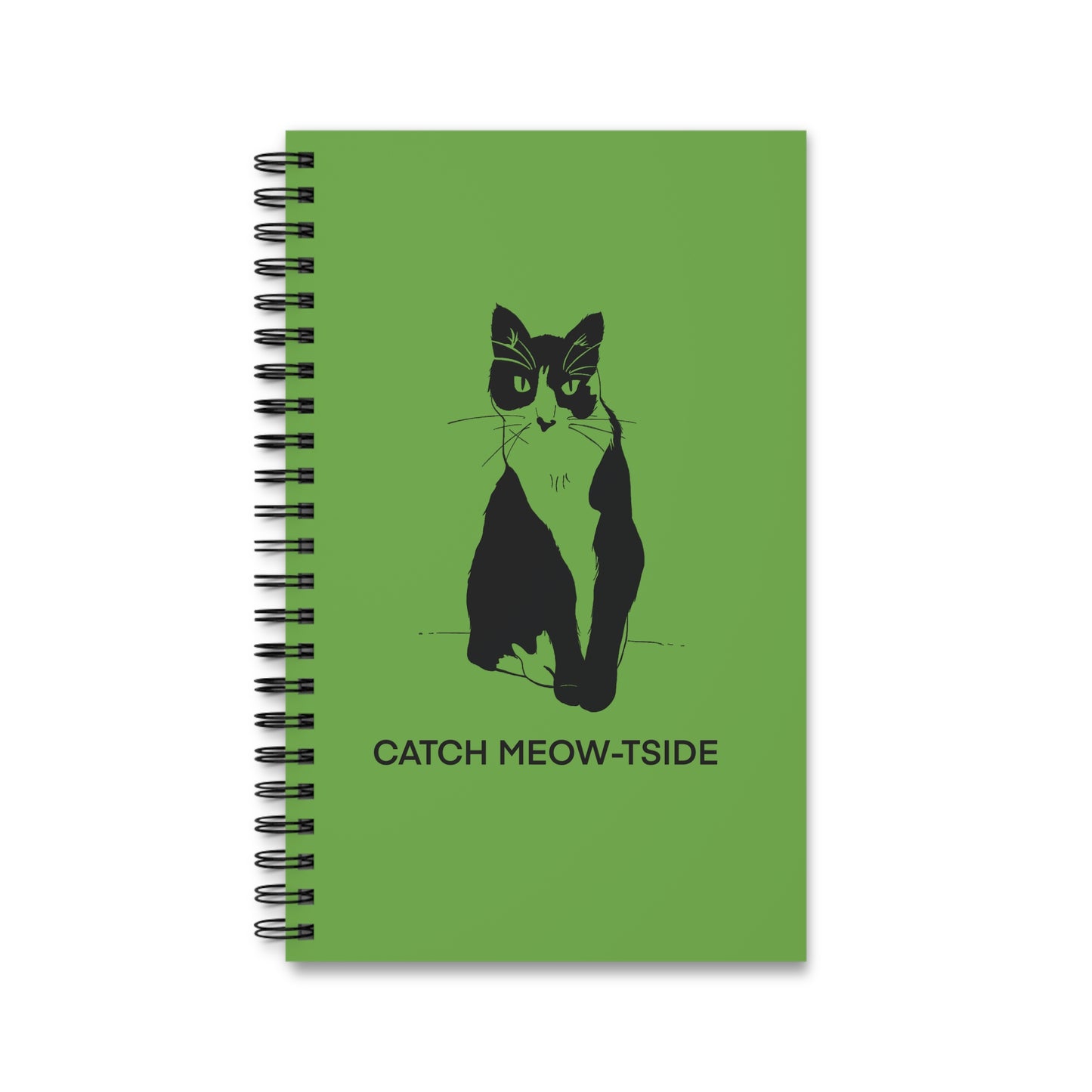 Catch Meow-tside Notebook in Light Green (Transparent Style Cat) - Cat Spiral Notebook
