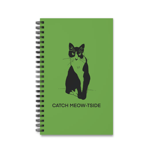 Catch Meow-tside Notebook in Light Green (Transparent Style Cat) - Cat Spiral Notebook