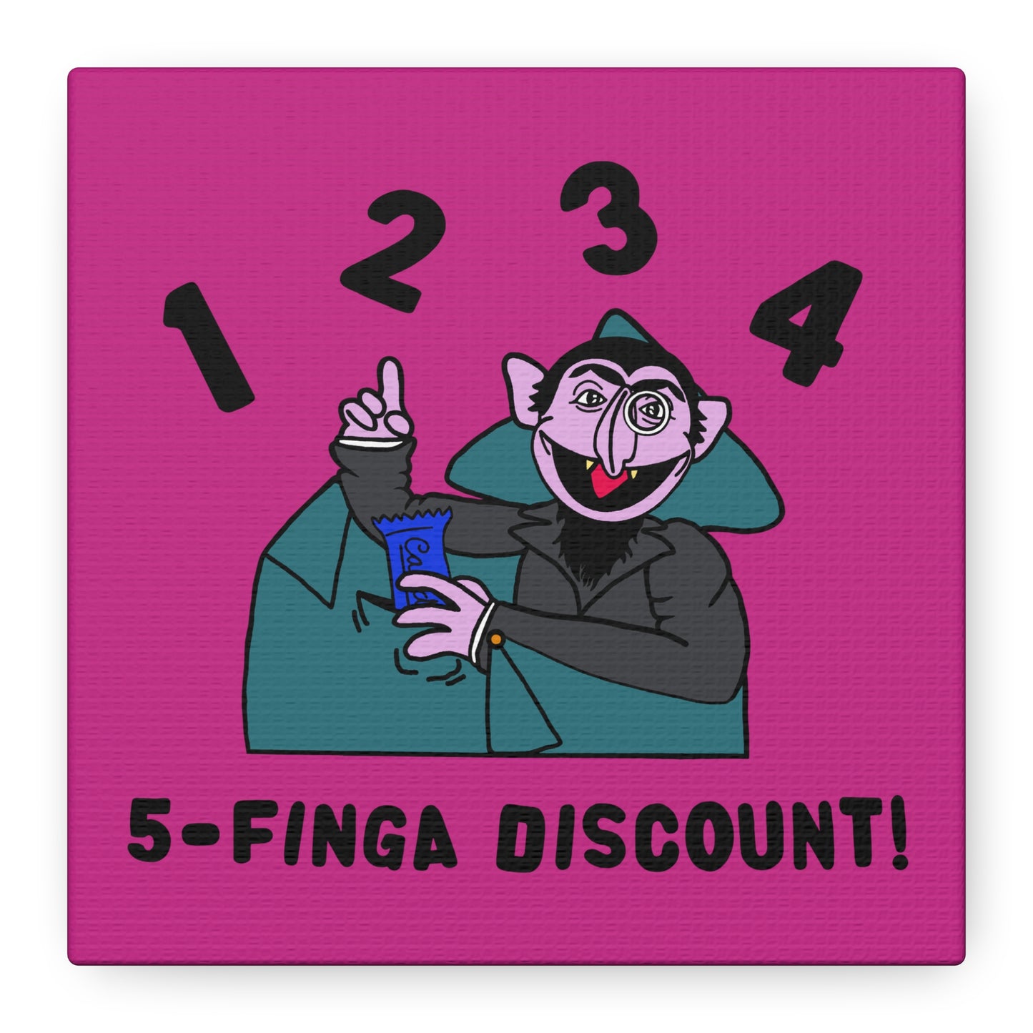 Five Finger Discount Canvas Print Pink - Sesame Street The Count Parody Art Print