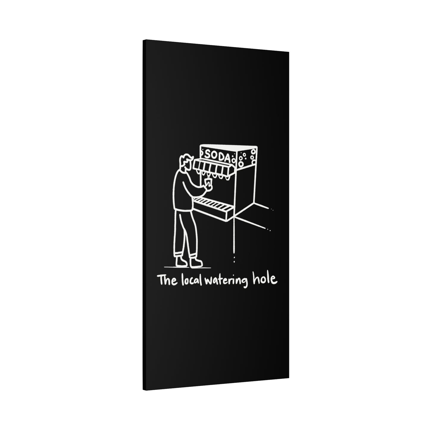 Local Watering Hole Canvas Print - White Ink on Black Background