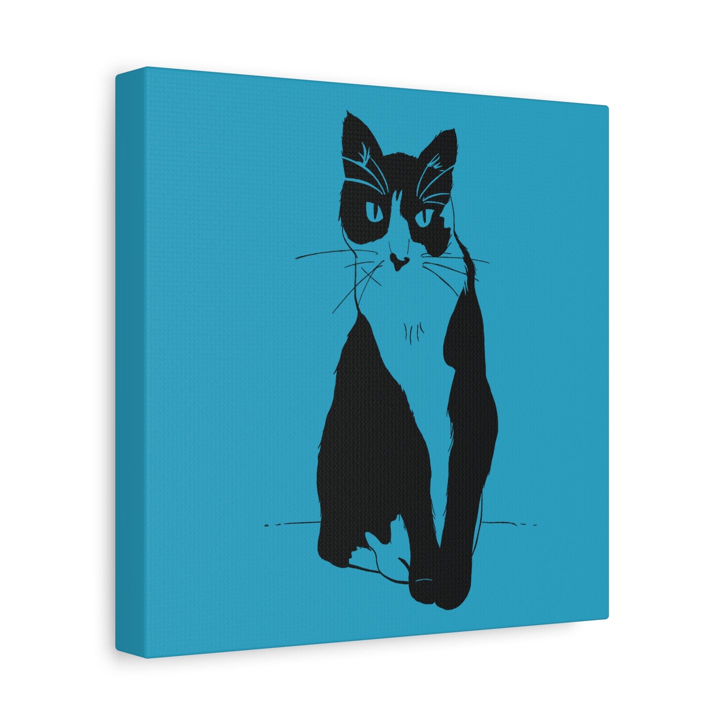 Cat Canvas Print on Turquoise (Transparent Style Cat) - Cat Drawing Art