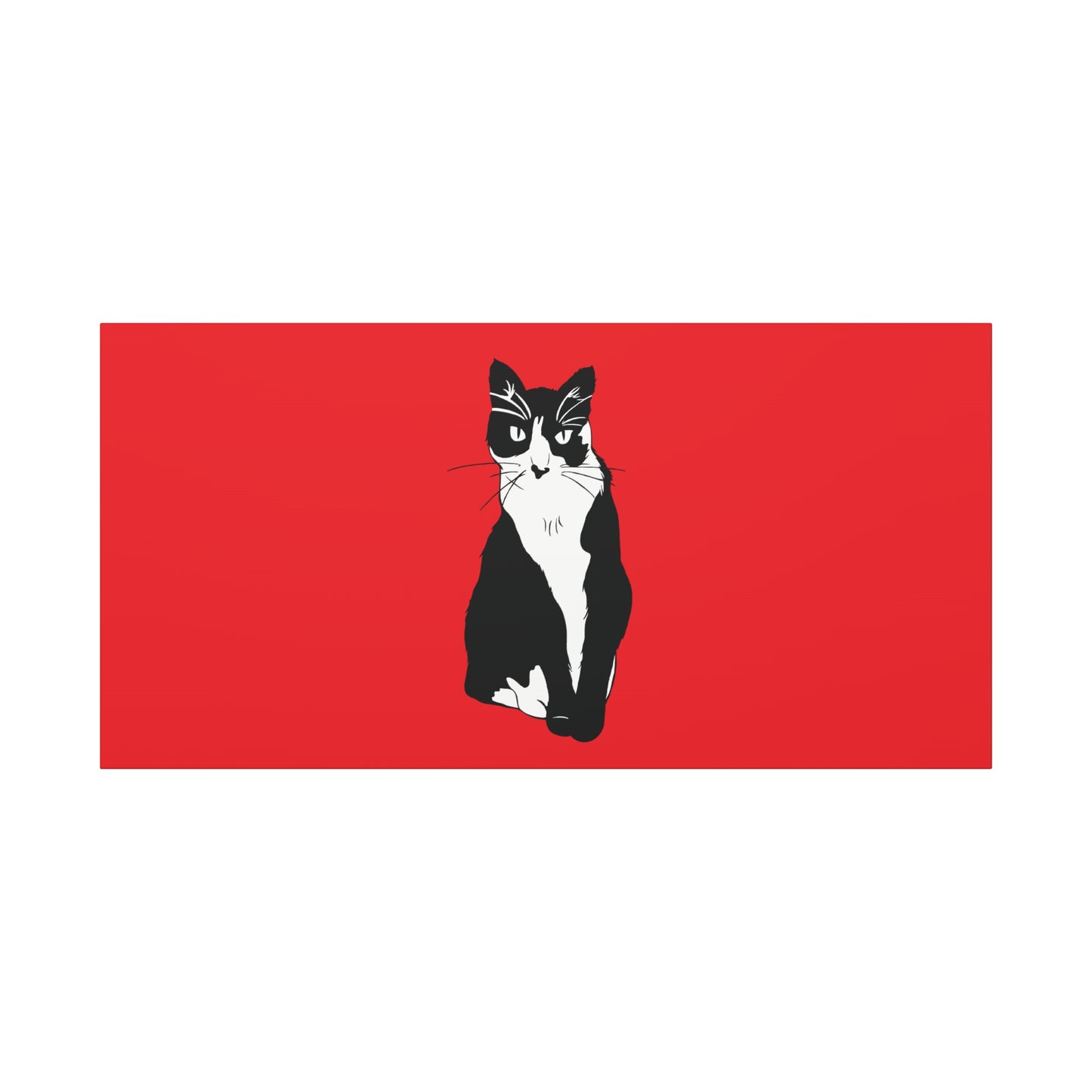 Cat Canvas on Red (B&W Style Cat) - Cat Drawing Art