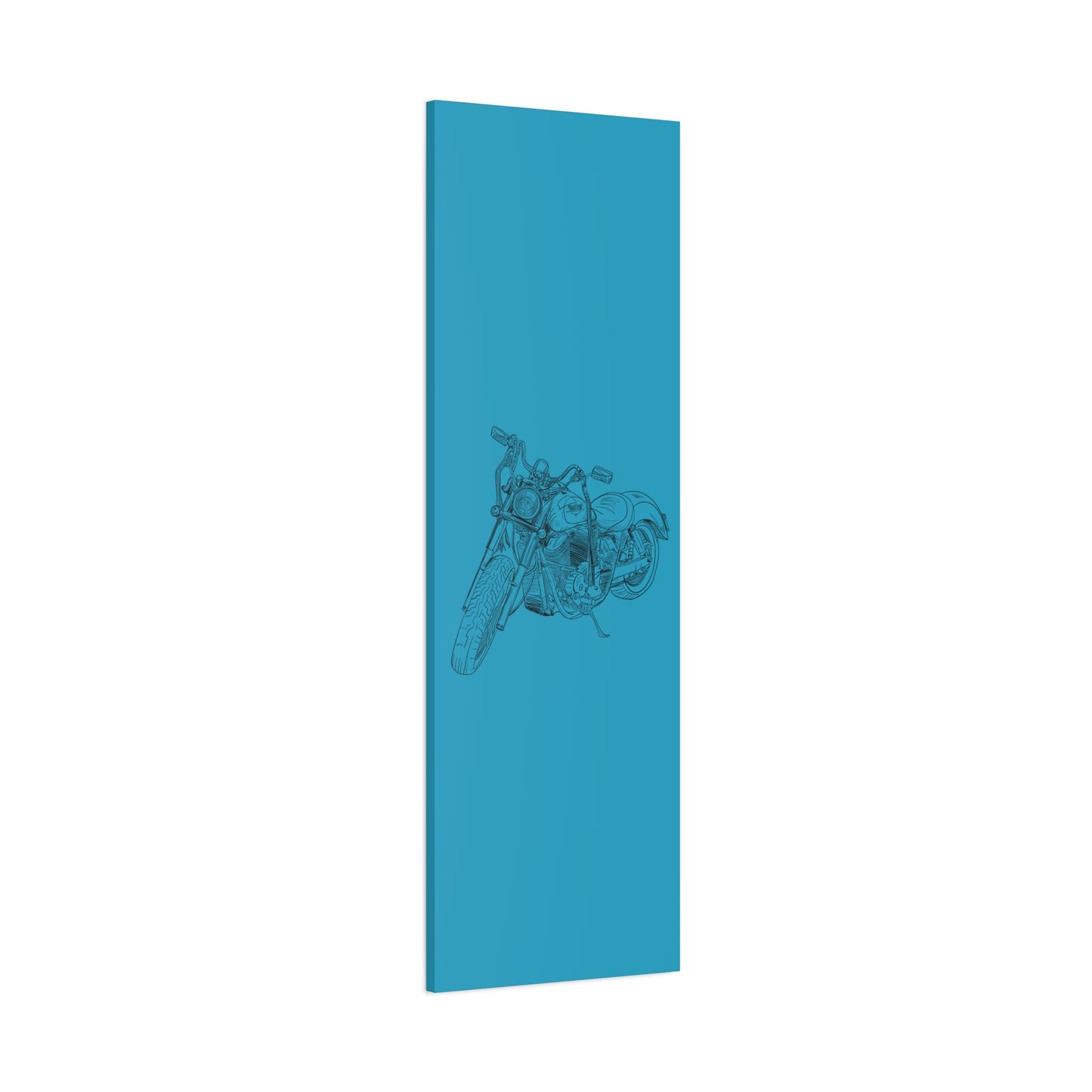 Ride Me Harley Motorcycle Sketch Canvas Print - Black Ink on Turquoise Background