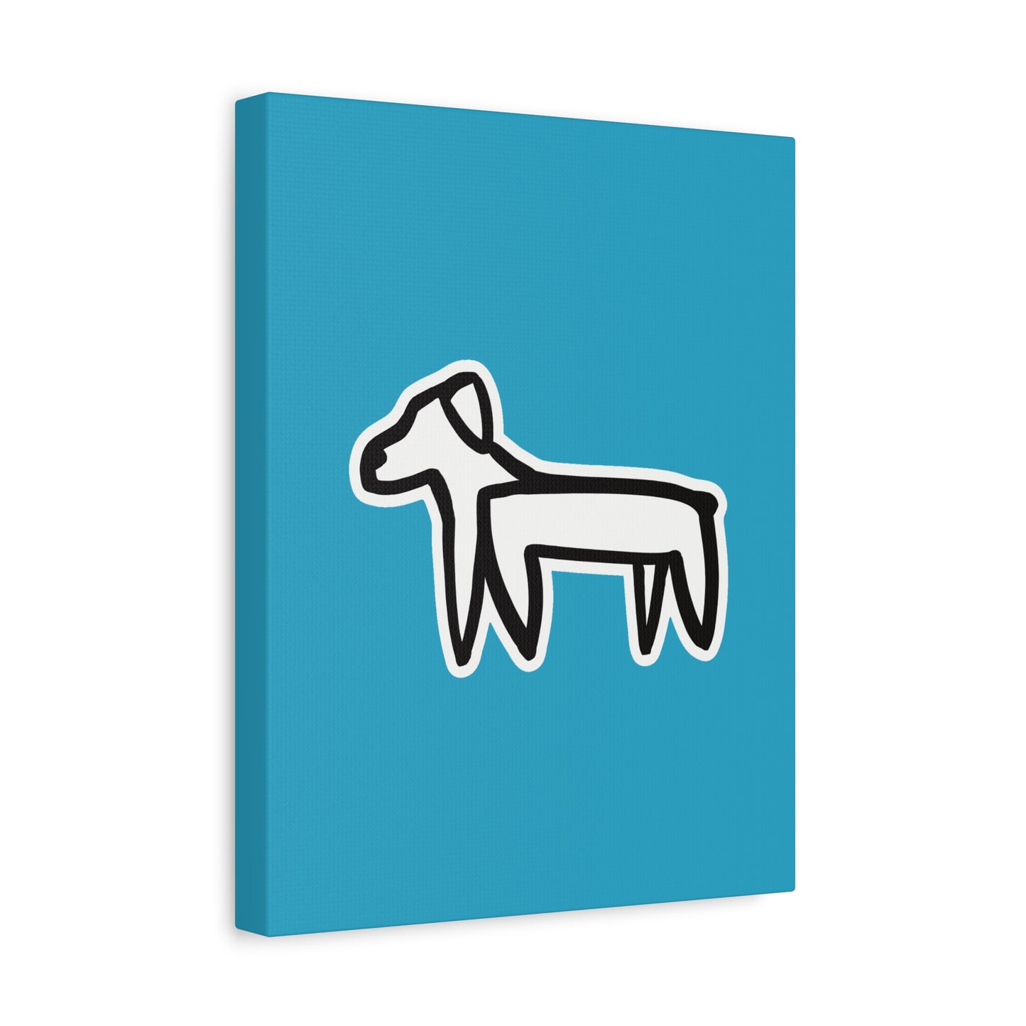 Dog Canvas Print on Turquoise (Sticker Style Black Dog) - Dog Drawing Wall Art