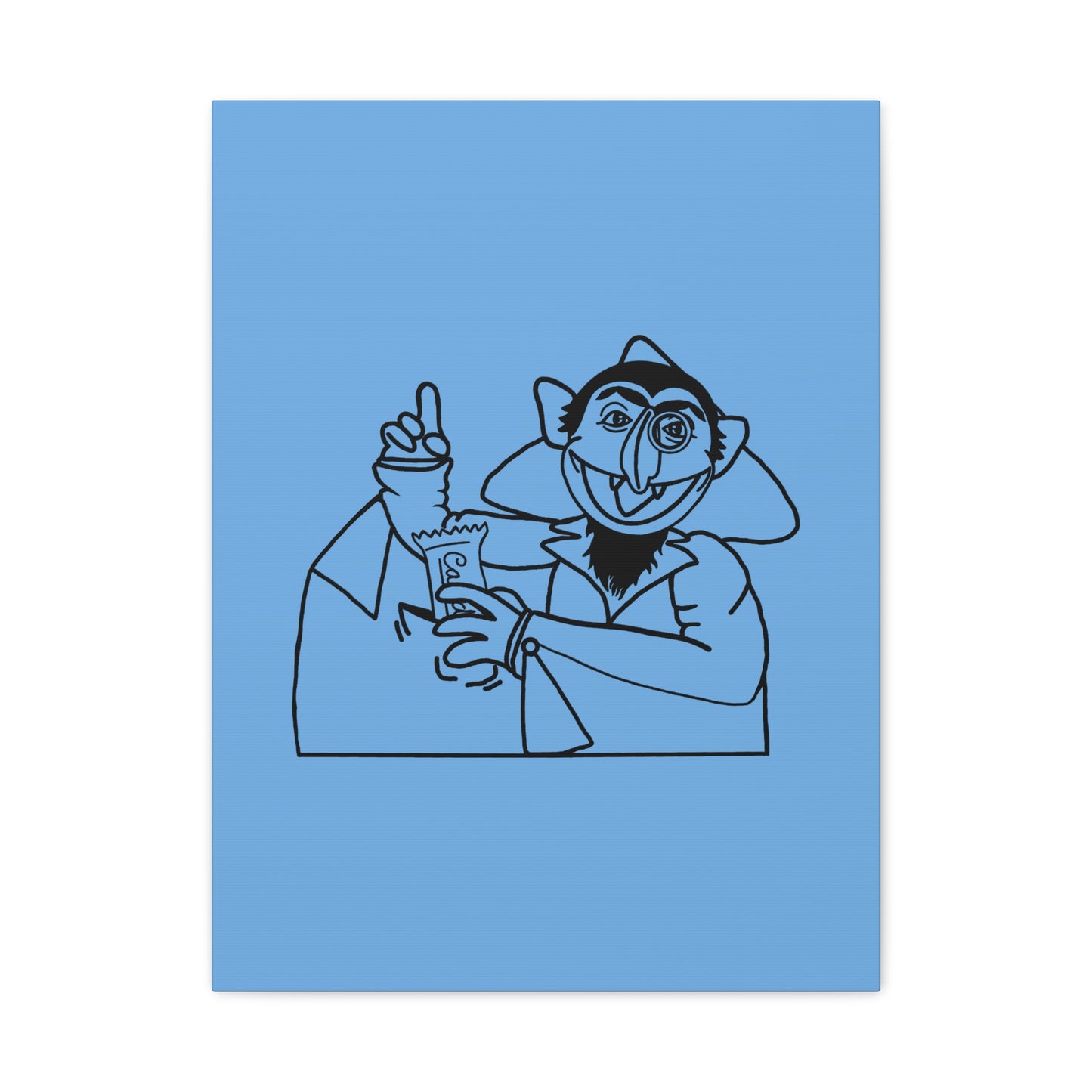 The Count Stealing Candy Outline Canvas Print Light Blue - Sesame Street The Count Parody Art