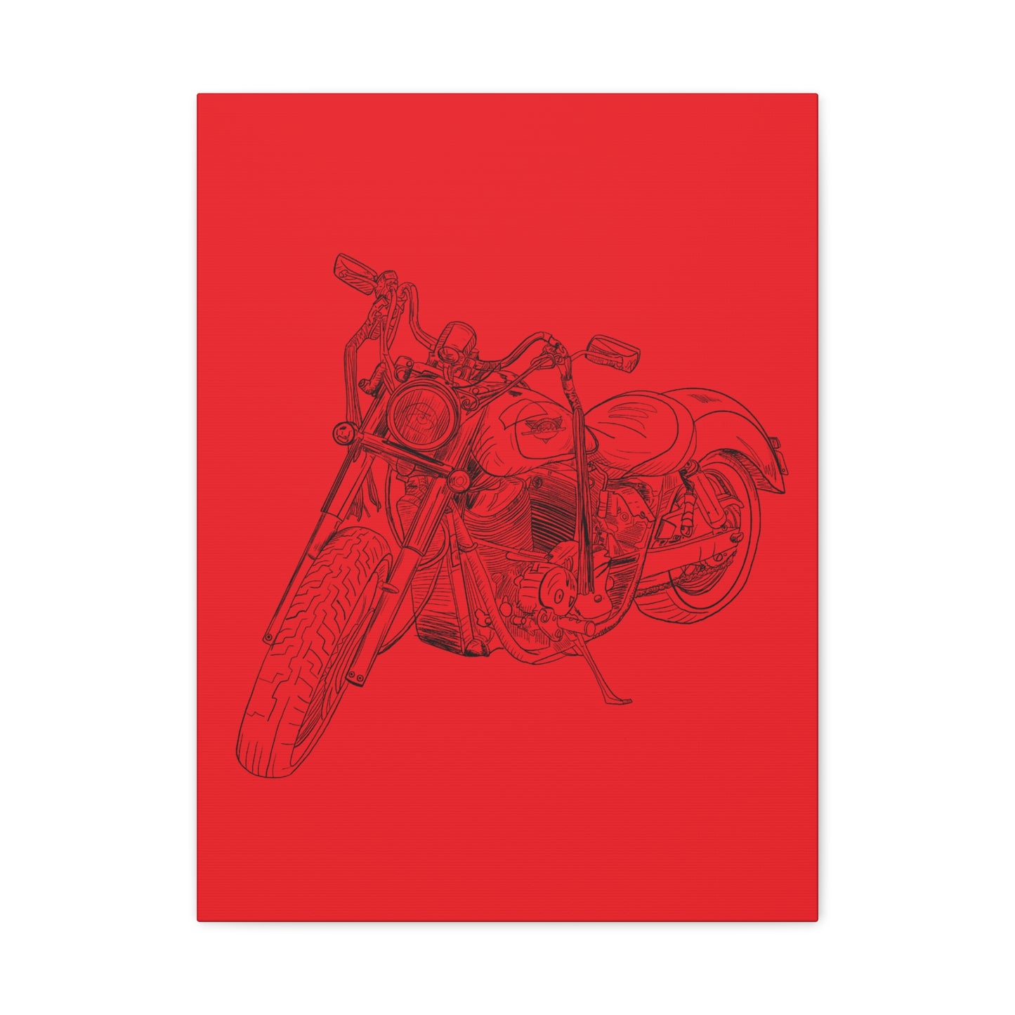 Ride Me Harley Motorcycle Sketch Canvas Print - Black Ink on Red Background