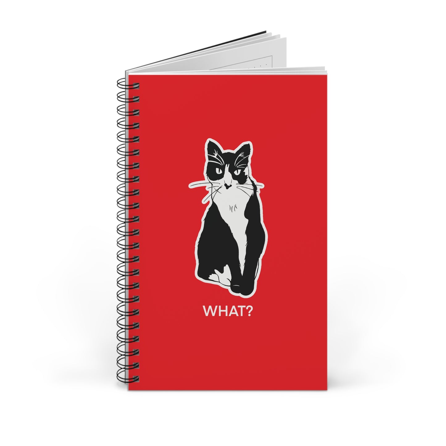 Cattitude Notebook in Red (Sticker Style Cat with White Writing) - Cat Spiral Notebook