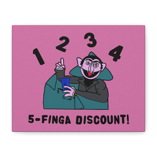 Five Finger Discount Canvas Print Light Pink - Sesame Street The Count Parody Art Print