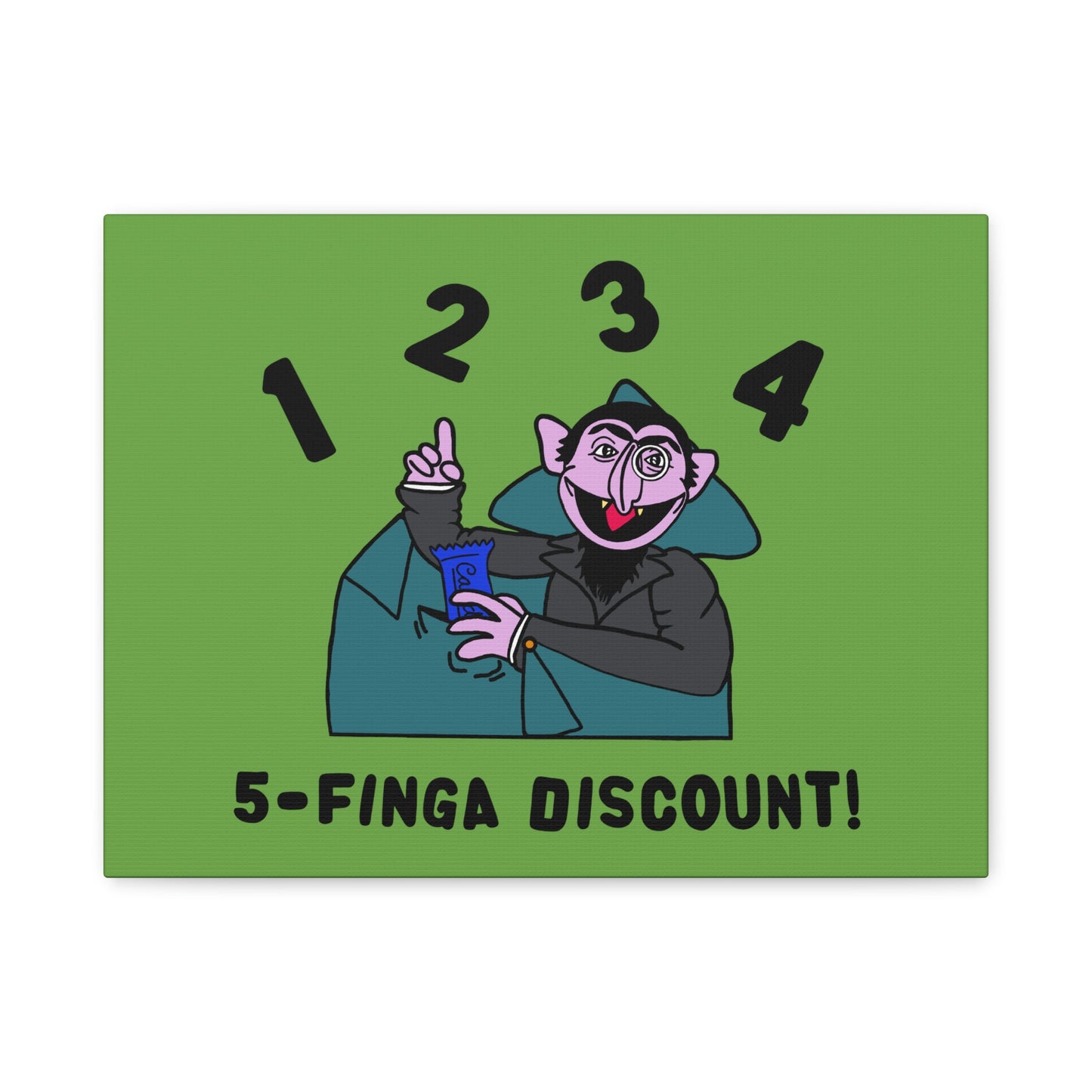 Five Finger Discount Canvas Print Green - Sesame Street The Count Parody Art Print