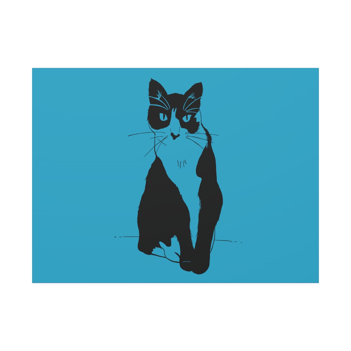 Cat Canvas Print on Turquoise (Transparent Style Cat) - Cat Drawing Art