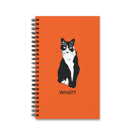 Cattitude Notebook in Orange (B&W Style Cat) - Cat Spiral Notebook