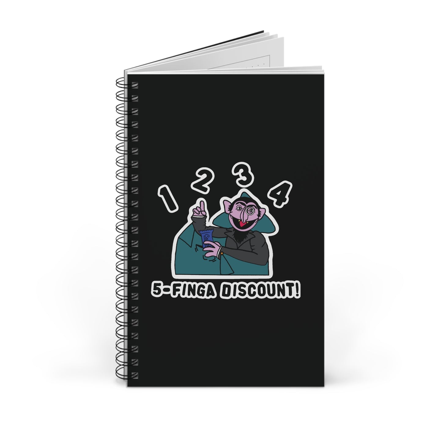 Five Finger Discount Notebook Black - Sesame Street The Count Parody Spiral Notebook