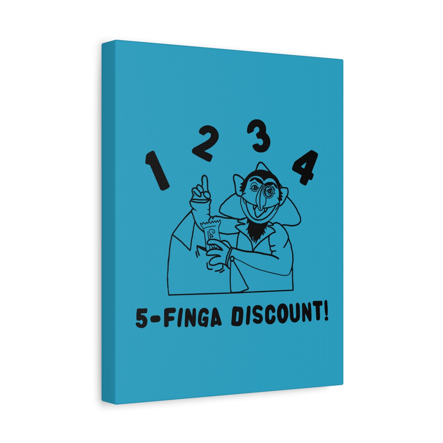 Five Finger Discount Outline Canvas Print Turquoise - Sesame Street The Count Parody Art Print