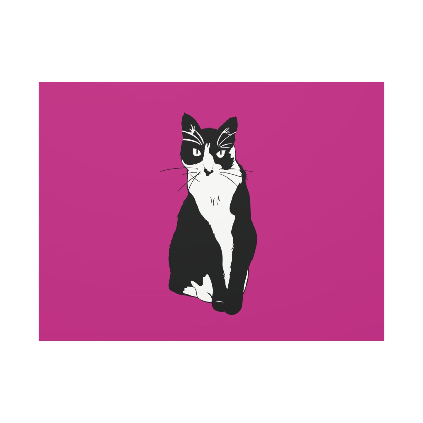 Cat Canvas on Pink (B&W Style Cat) - Cat Drawing Art