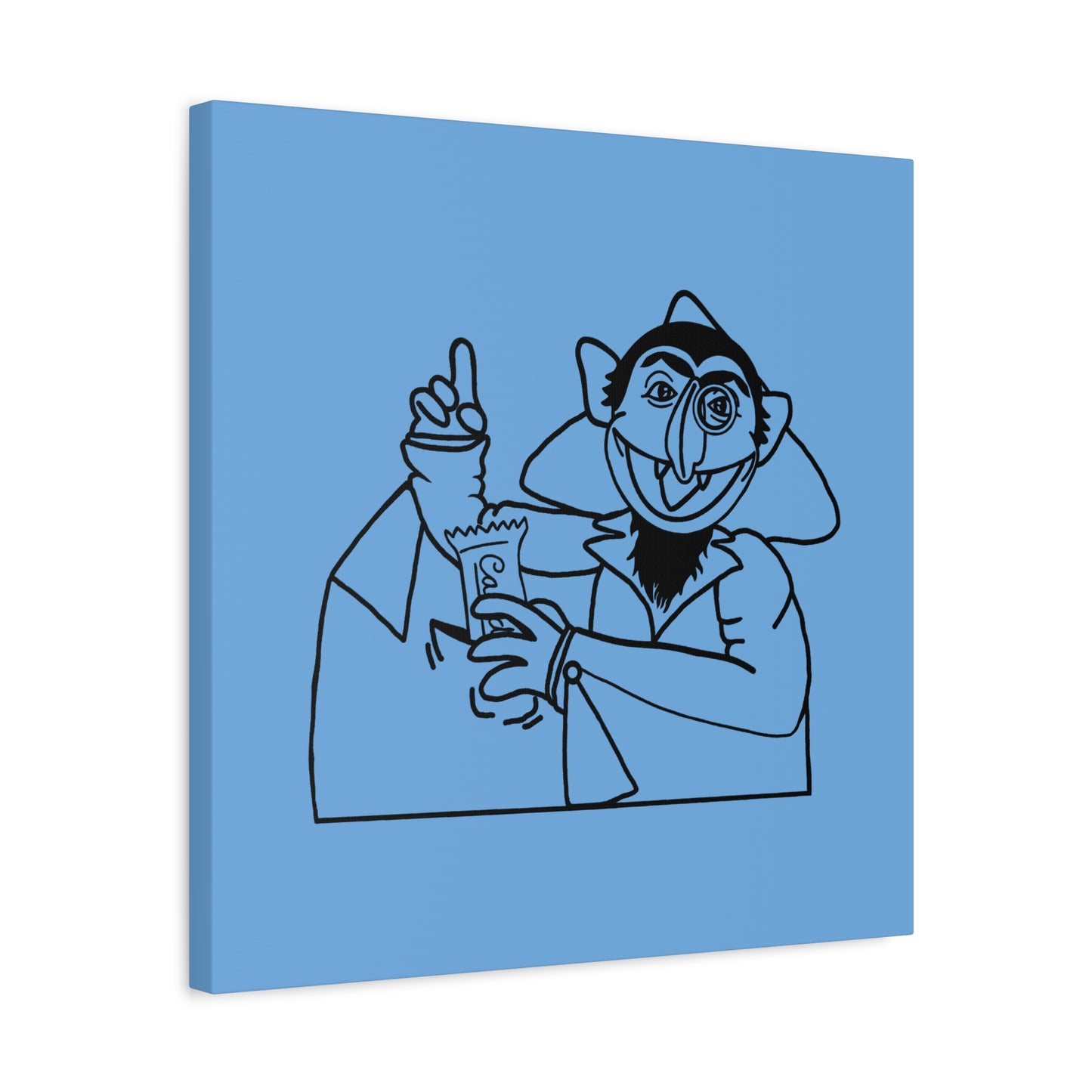 The Count Stealing Candy Outline Canvas Print Light Blue - Sesame Street The Count Parody Art