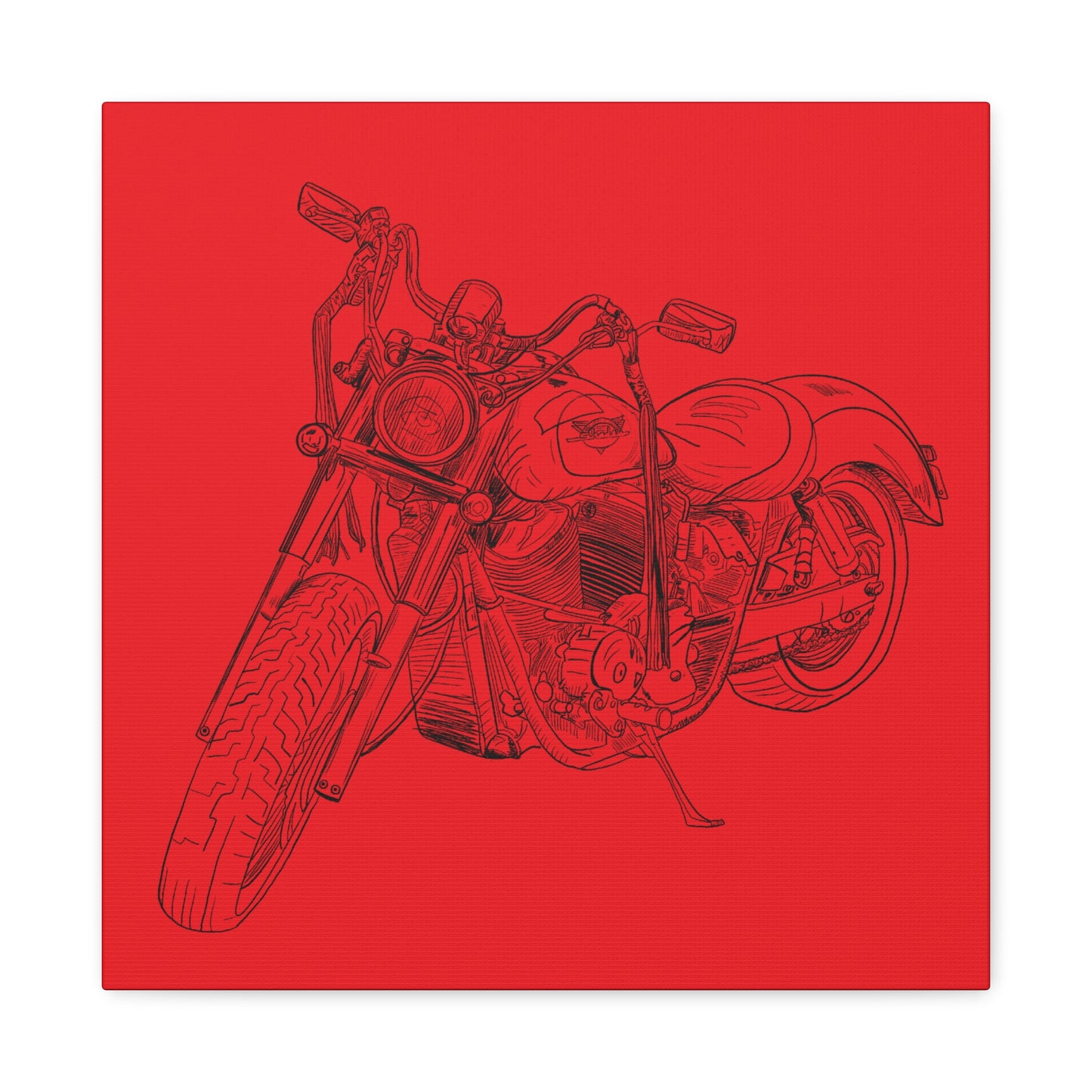 Ride Me Harley Motorcycle Sketch Canvas Print - Black Ink on Red Background