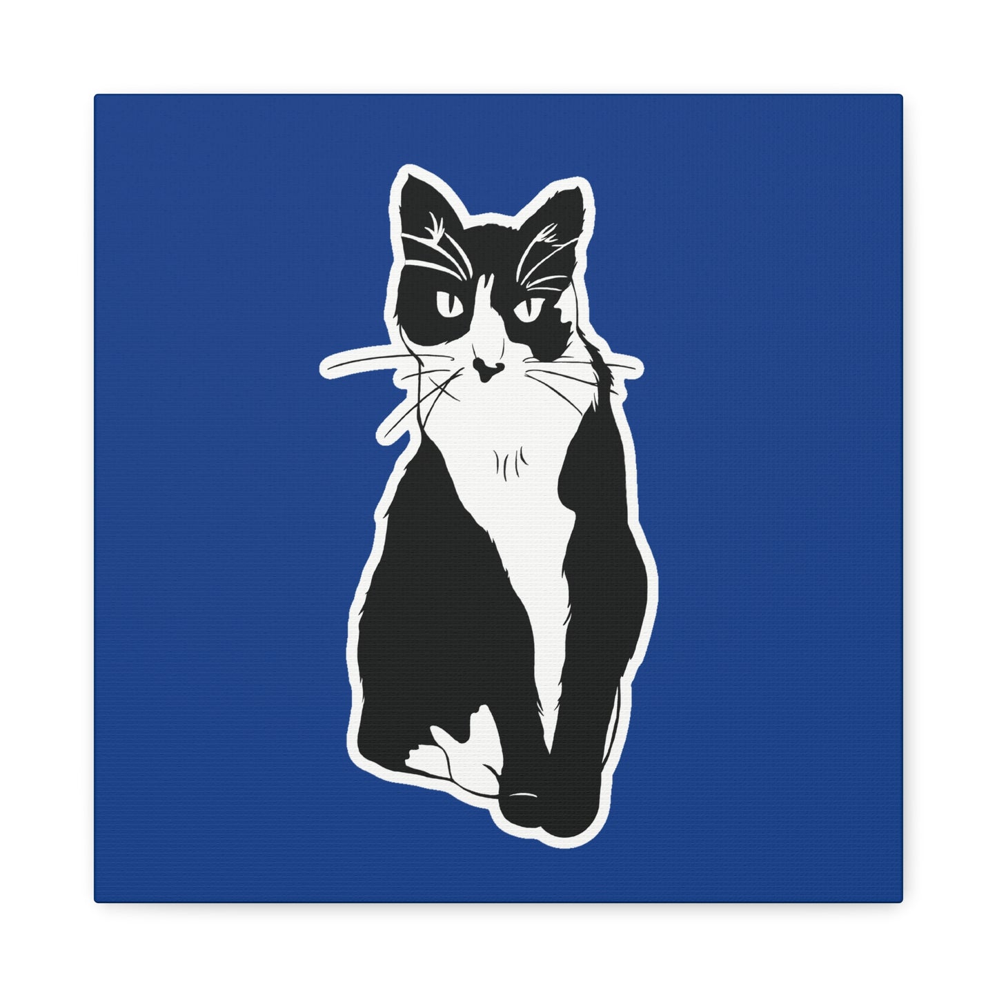 Cat Canvas Print on Dark Blue (Sticker Style Cat) - Cat Drawing Art