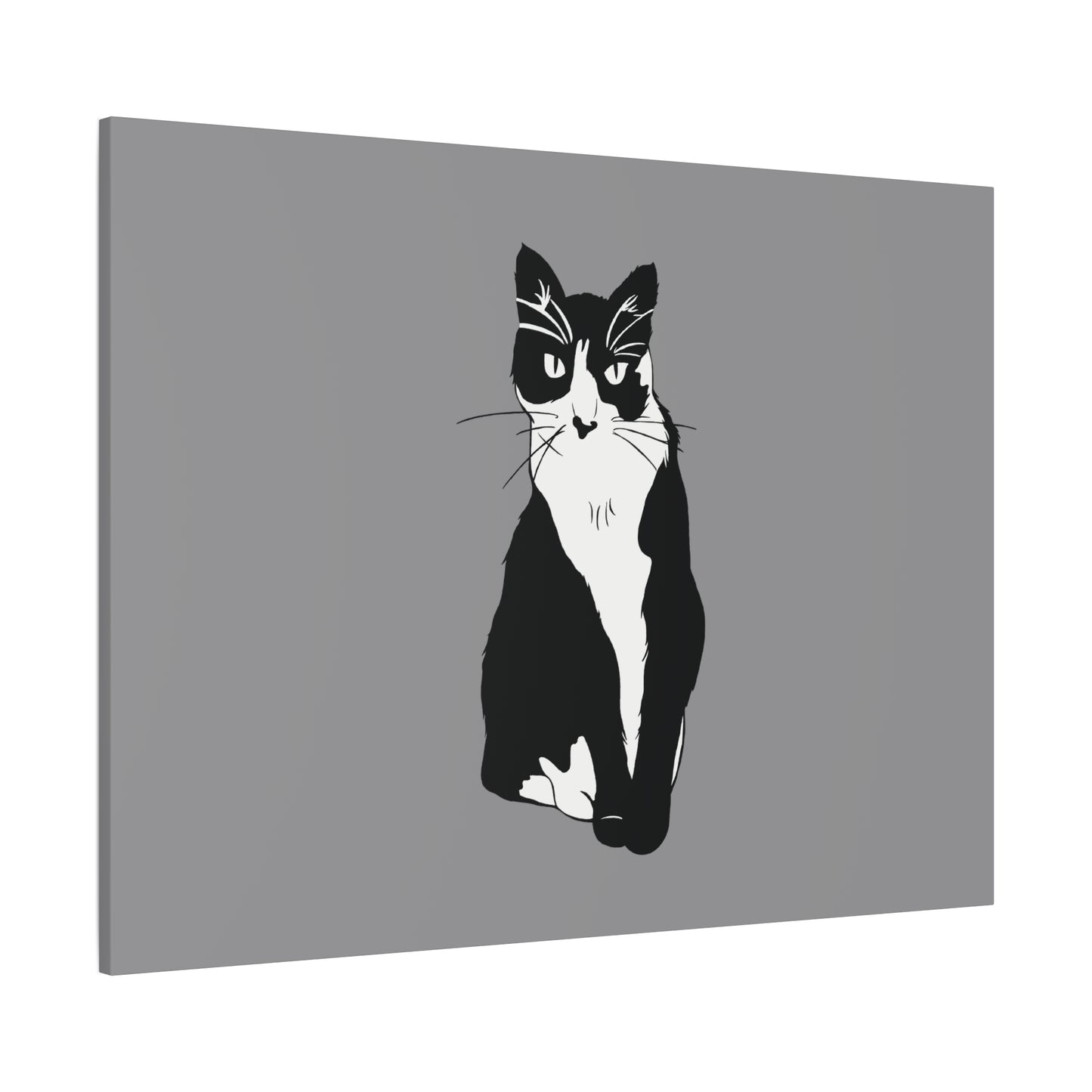 Cat Canvas on Grey (B&W Style Cat) - Cat Drawing Art