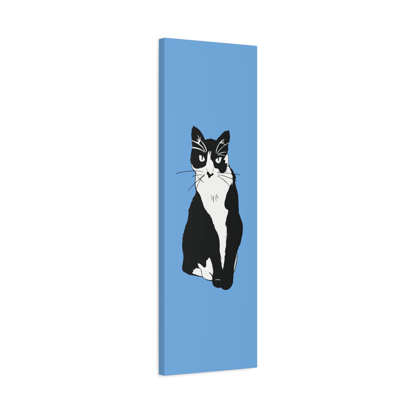 Cat Canvas on Light Blue (B&W Style Cat) - Cat Drawing Art