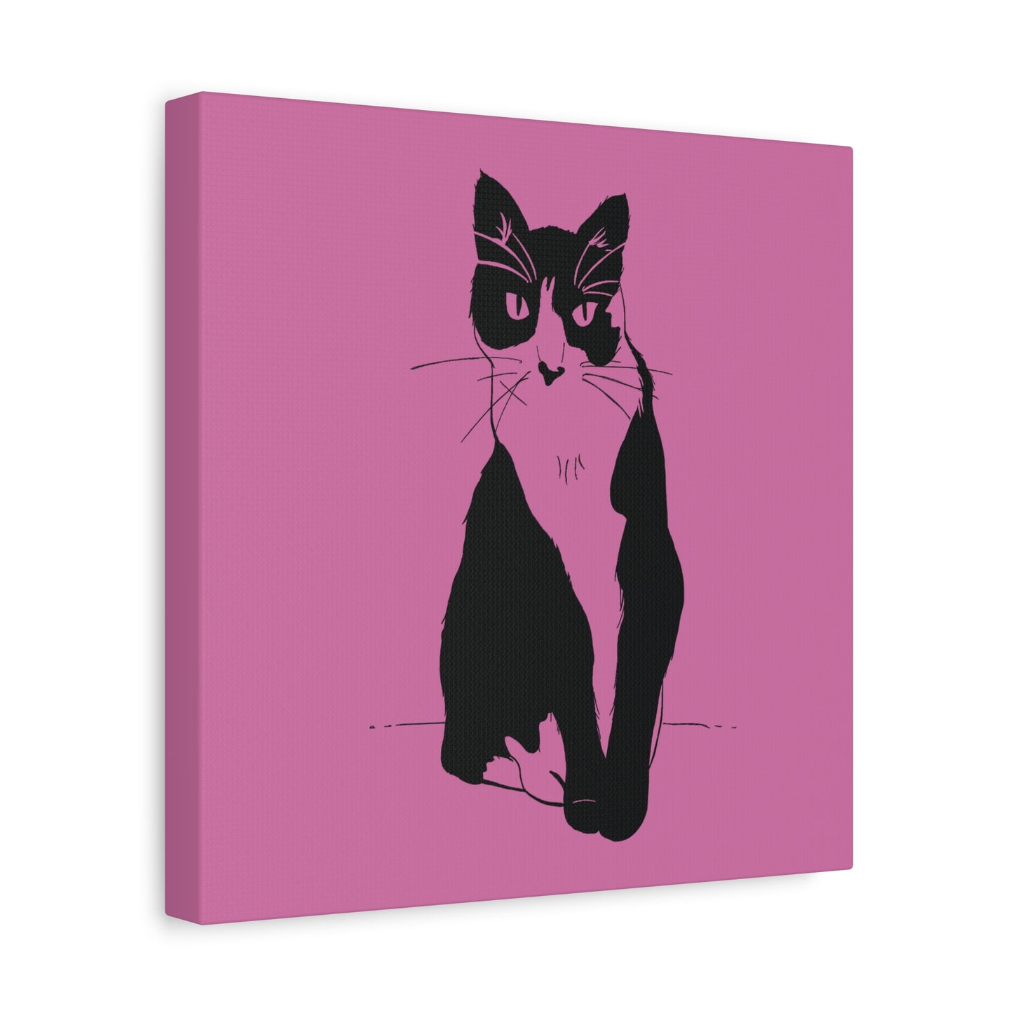 Cat Canvas Print on Pink (Transparent Style Cat) - Cat Drawing Art