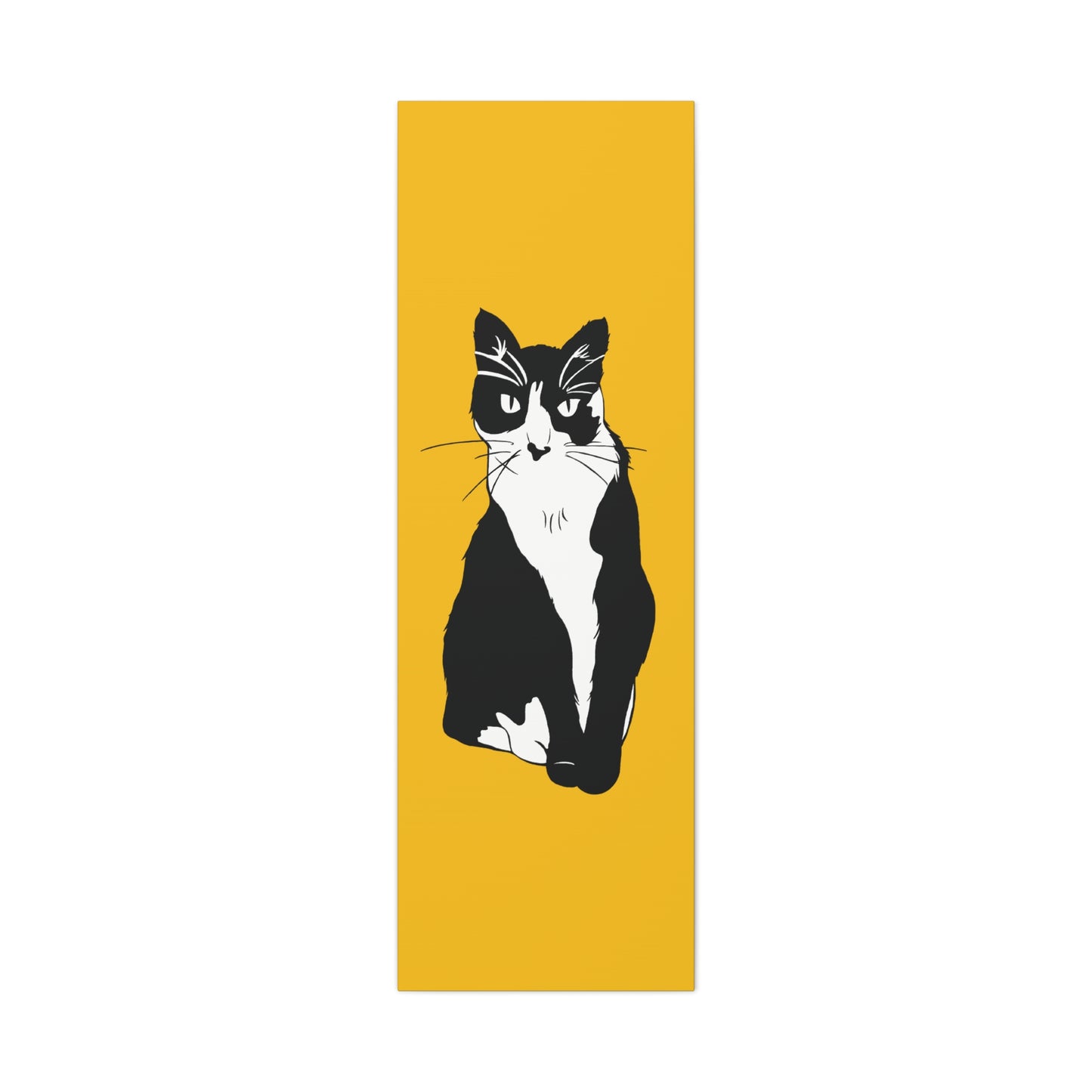 Cat Canvas on Yellow (B&W Style Cat) - Cat Drawing Art
