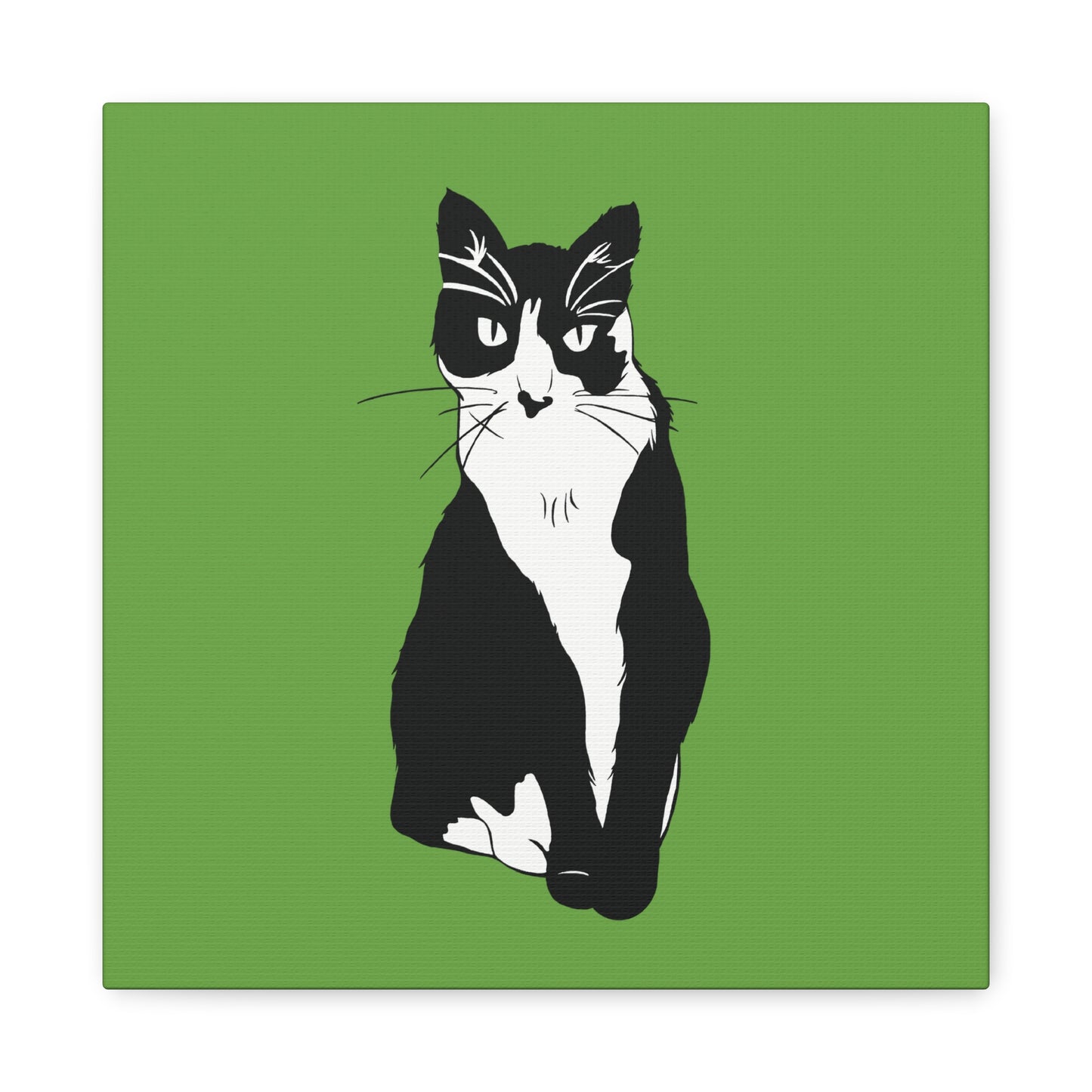Cat Canvas on Green (B&W Style Cat) - Cat Drawing Art