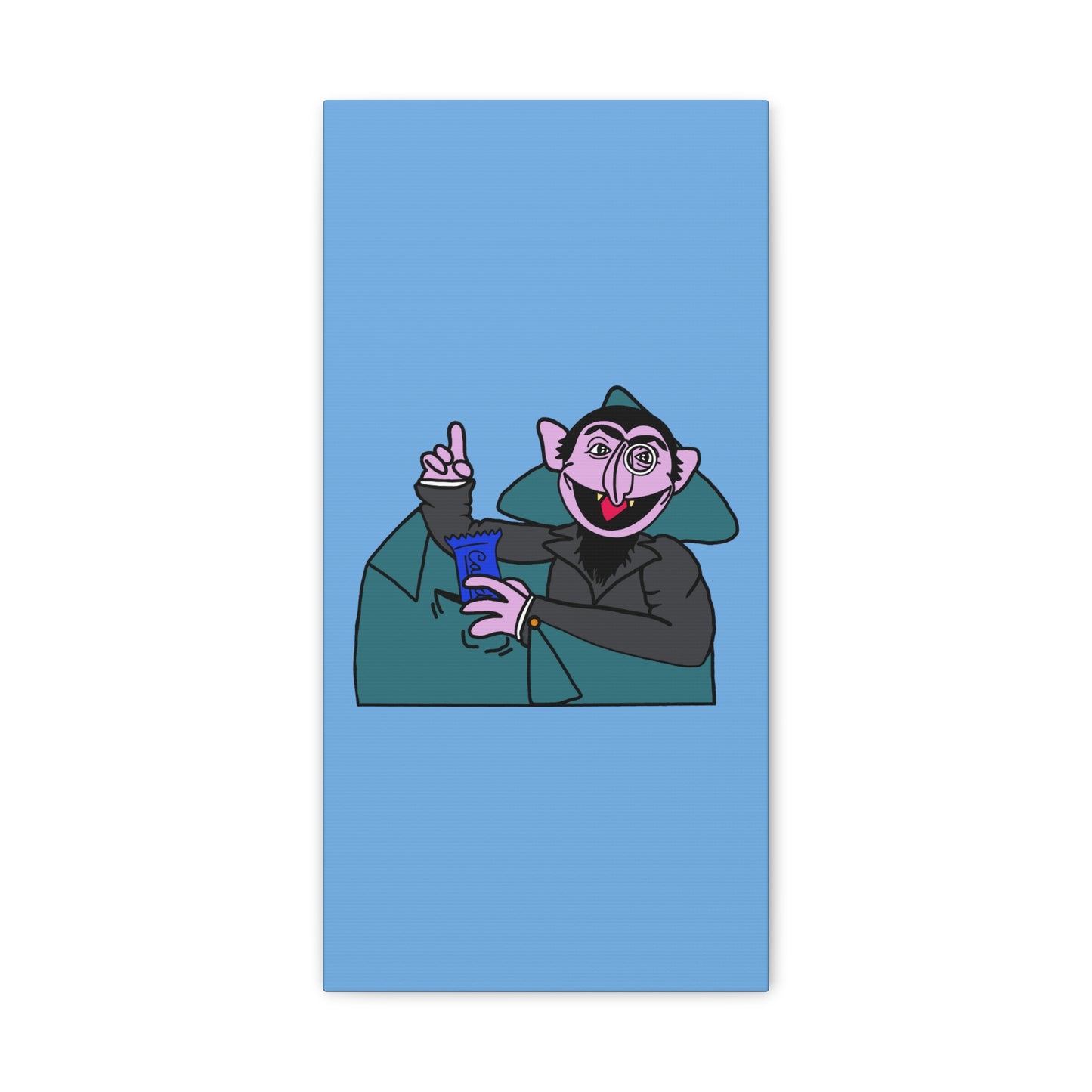 The Count Stealing Candy Canvas Print Light Blue - Sesame Street The Count Parody Art